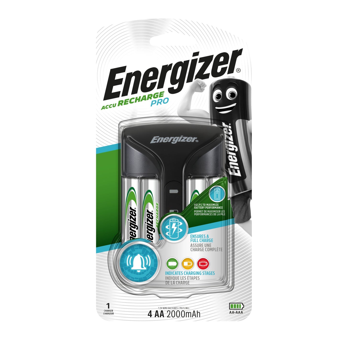 Energizer® Akkuladegerät Pro Charger 4 x Mignon Power Plus Akkus (2.000 mAh) AAA/Micro, AA/Mignon 3-4h