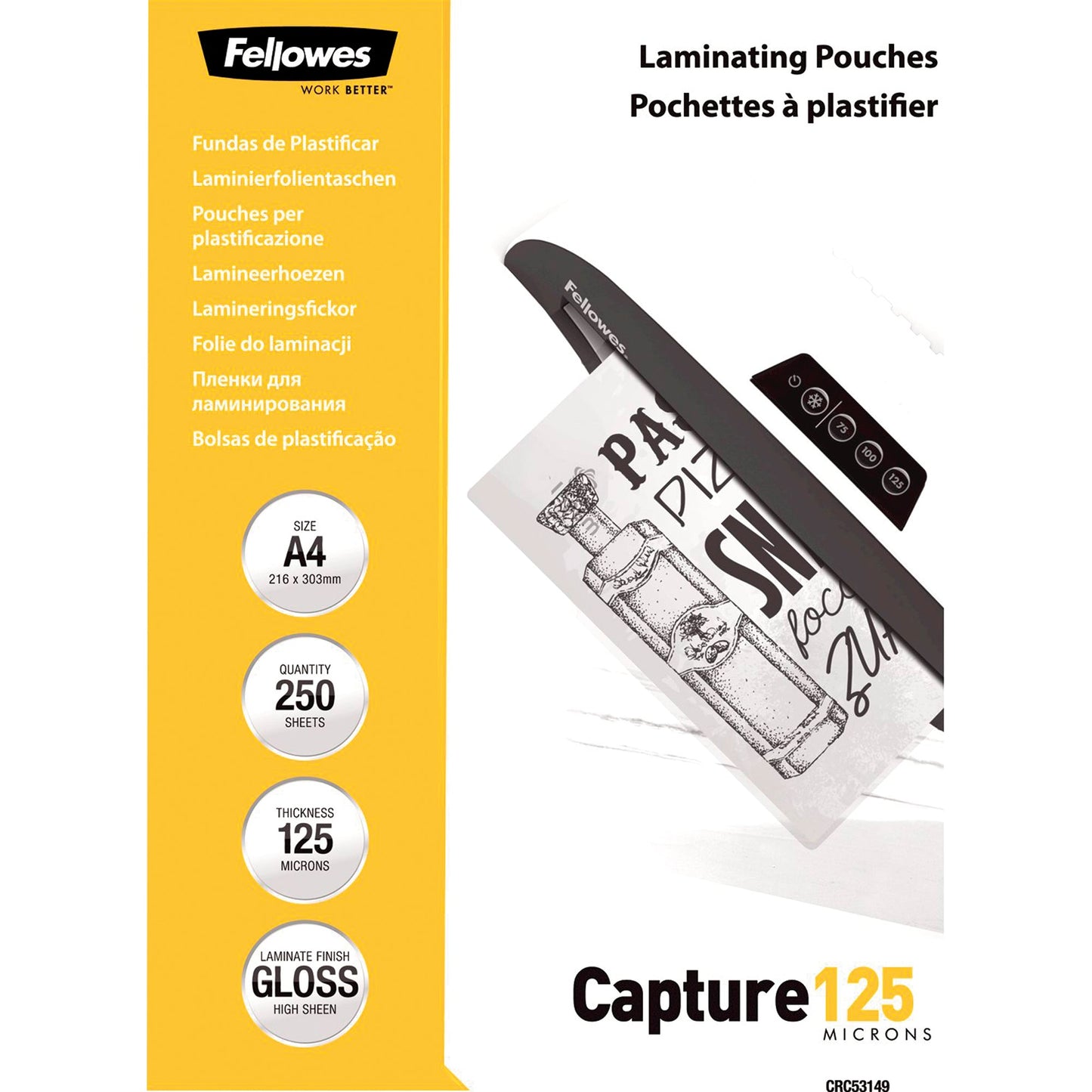 Fellowes® Laminierfolie Capture 125 222 x 306 mm (B x H) DIN A4 125µm glänzend 250 St./Pack.