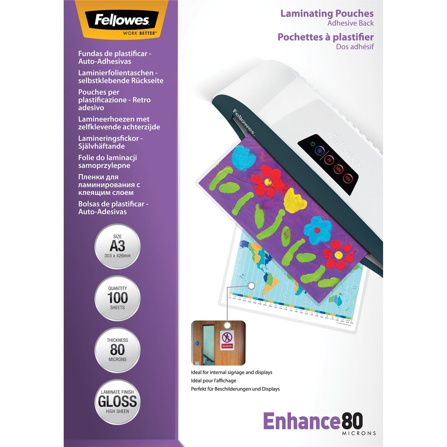 Fellowes® Laminierfolie Enhance 80 303 x 426 mm (B x H) DIN A3 80µm glänzend 100 St./Pack.