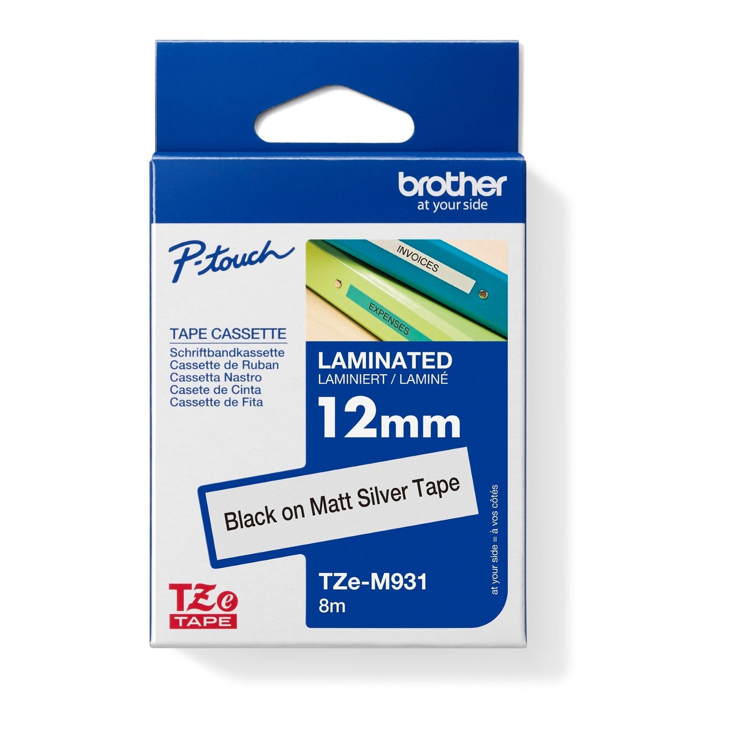 Brother Schriftbandkassette P-touch 12 mm x 8 m (B x L) silber metallic matt schwarz
