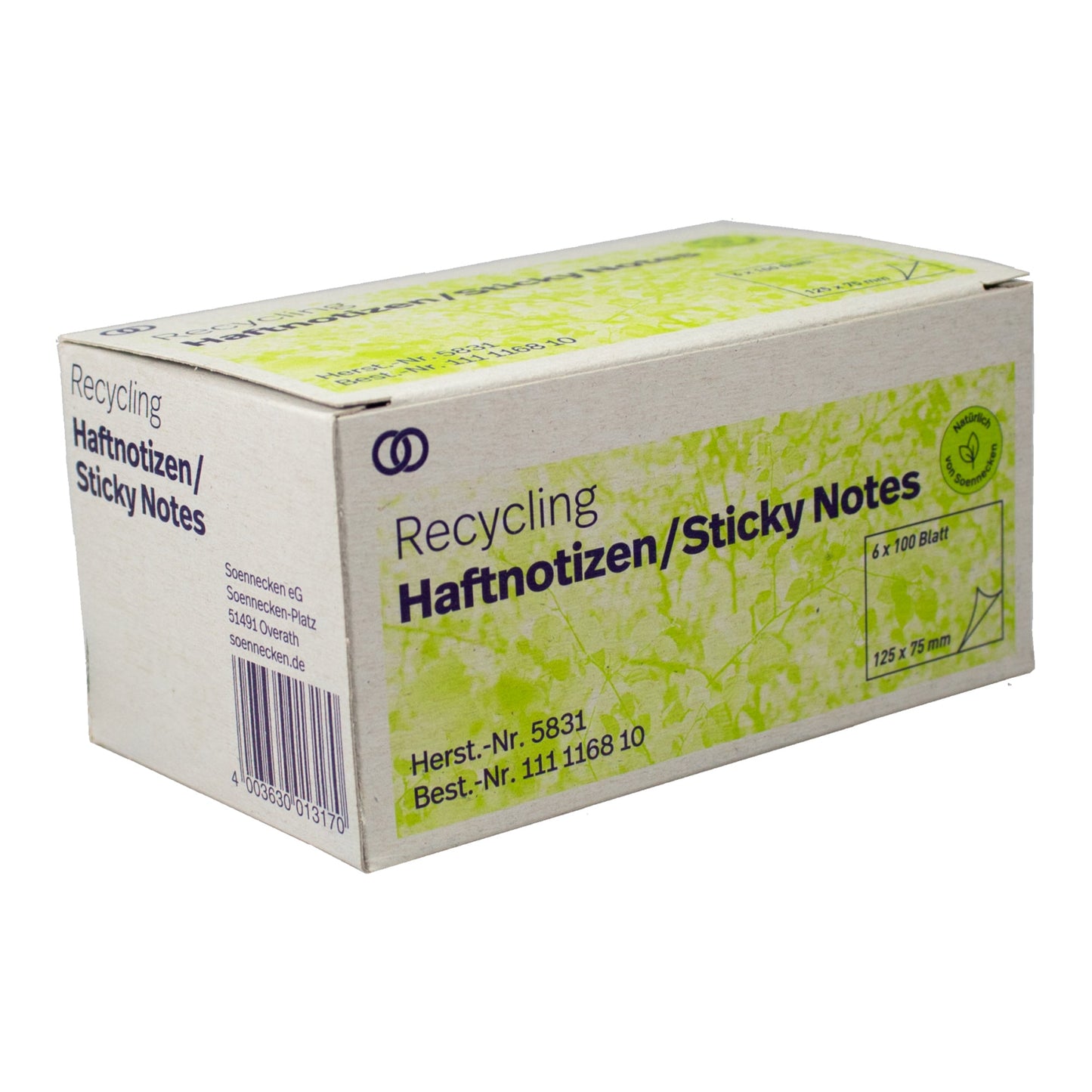 Soennecken Haftnotiz oeco Recycling 125 x 75 mm (B x H) gelb 100 Bl./Block 6 Block/Pack.