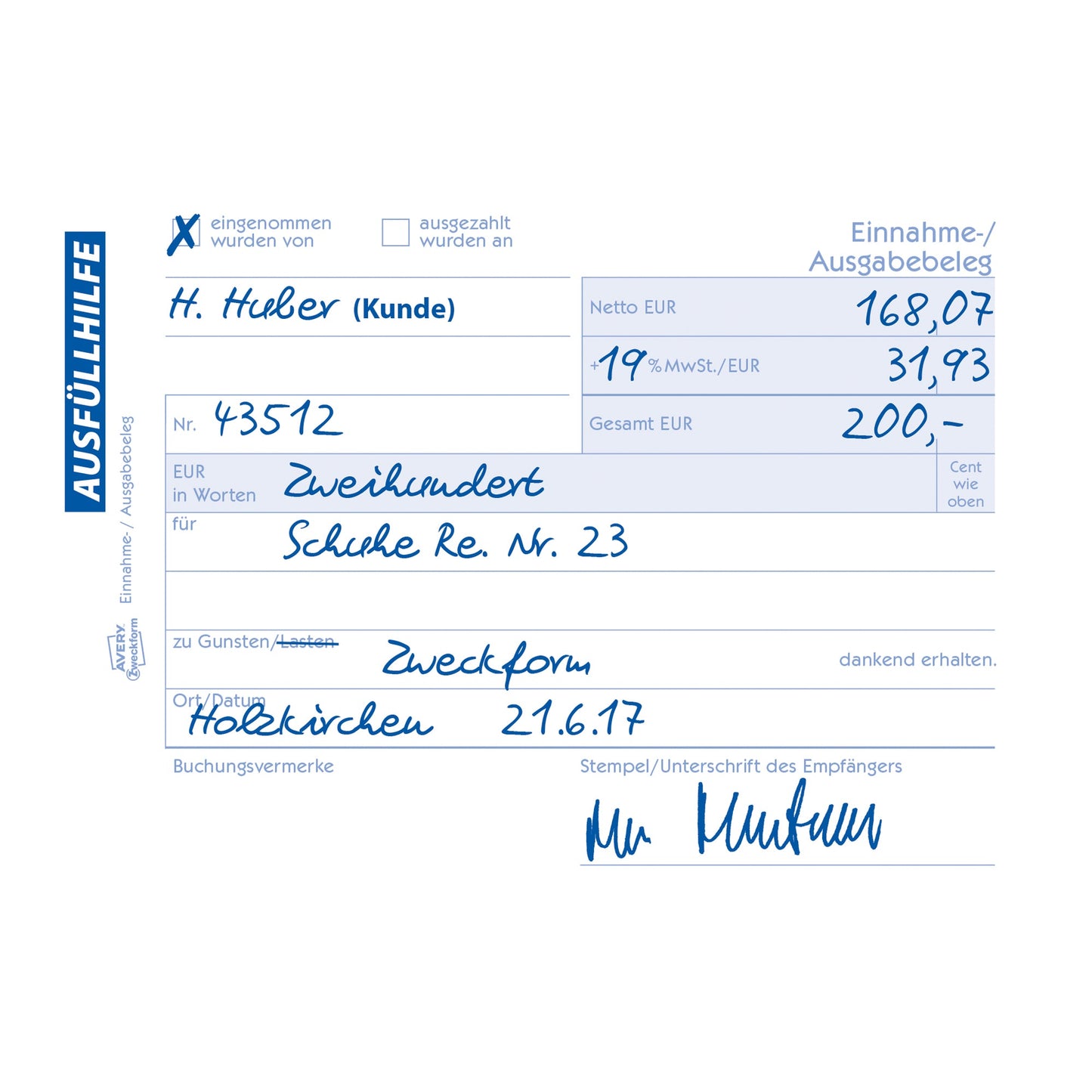 Avery Zweckform Einnahme-/Ausgabebeleg 1755 DIN A6 quer selbstdurchschreibend 1 Durchschlag 2 x 40 Bl.