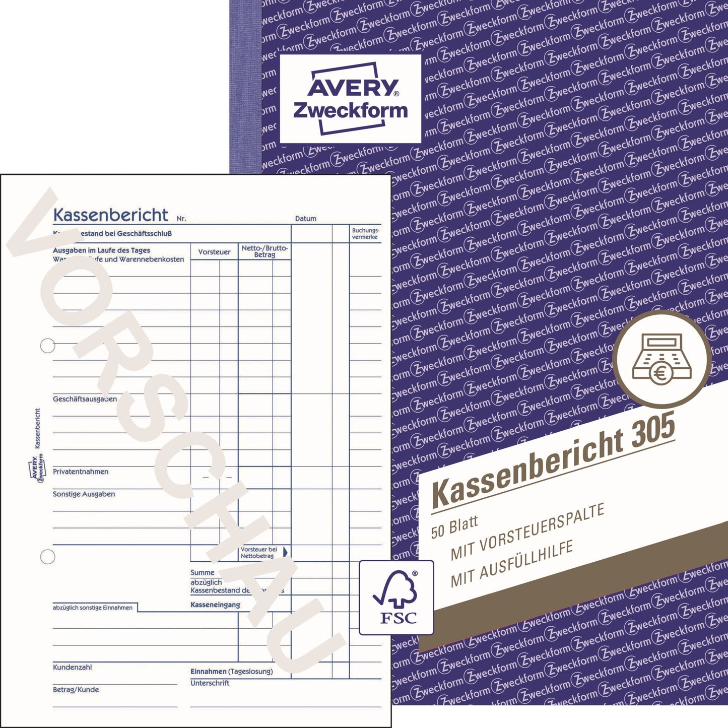 Avery Zweckform Kassenbericht 305 DIN A5 50 Bl.
