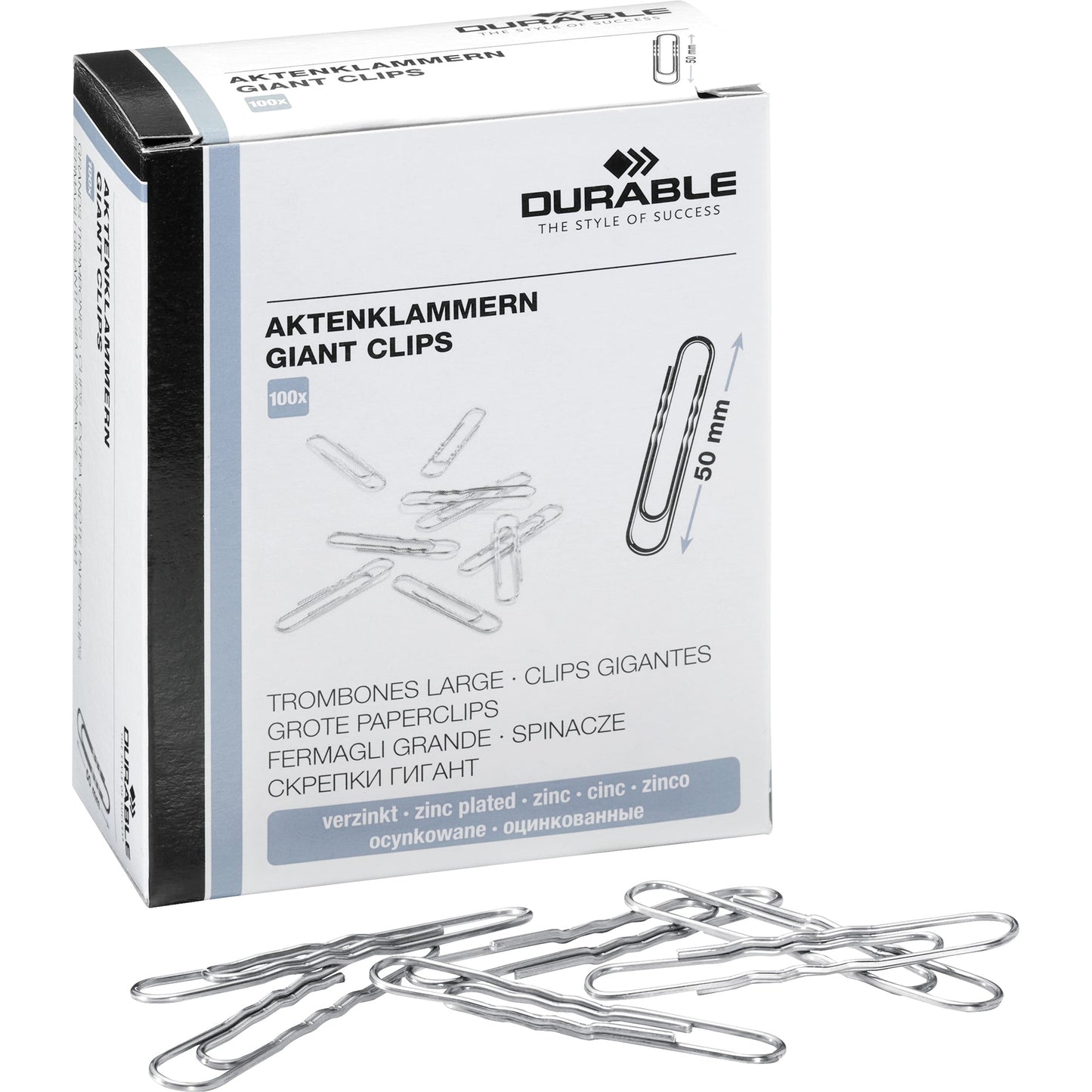 DURABLE Büroklammer gewellt, runde Form 50mm Metall silber 100 St./Pack.