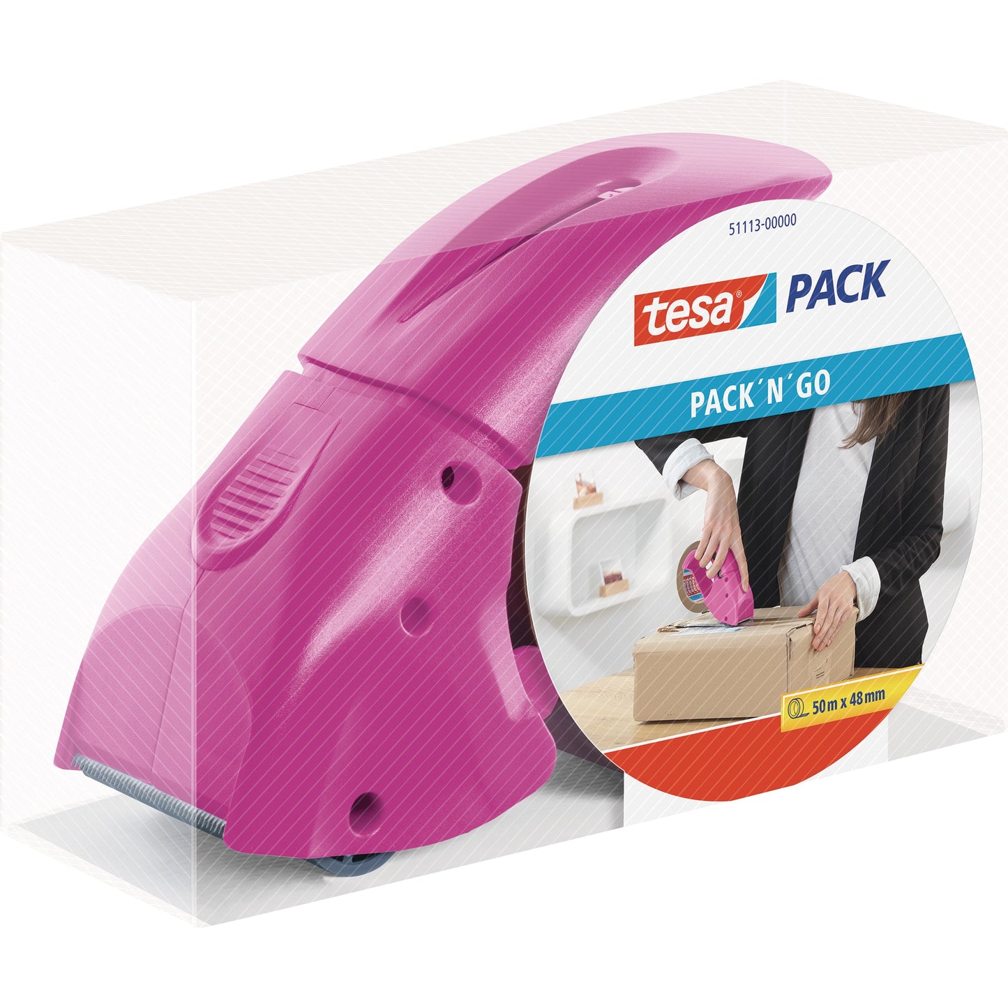 tesa® Packbandabroller PACK ´n´ GO® ABS Kunststoff pink
