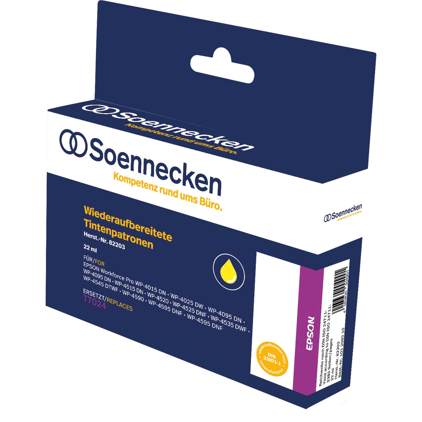 Soennecken Tintenpatrone kein Originalzubehör Kompatibel mit: Epson T7024XL 82203 ca. 2.535 Seiten gelb 22ml