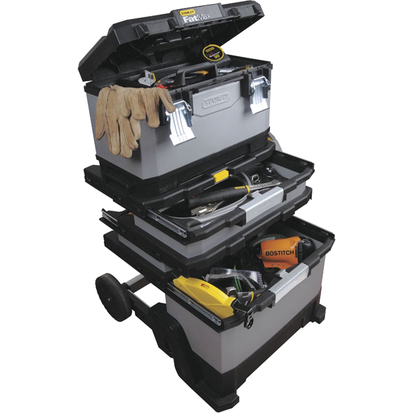 STANLEY Werkzeugtrolley FatMaxT 568 x 893 x 389 mm (B x H x T) nicht gefüllt Werkzeugkiste (abnehmbar), 2 Schubfächer, Staufach 50kg Metall/Kunststoff