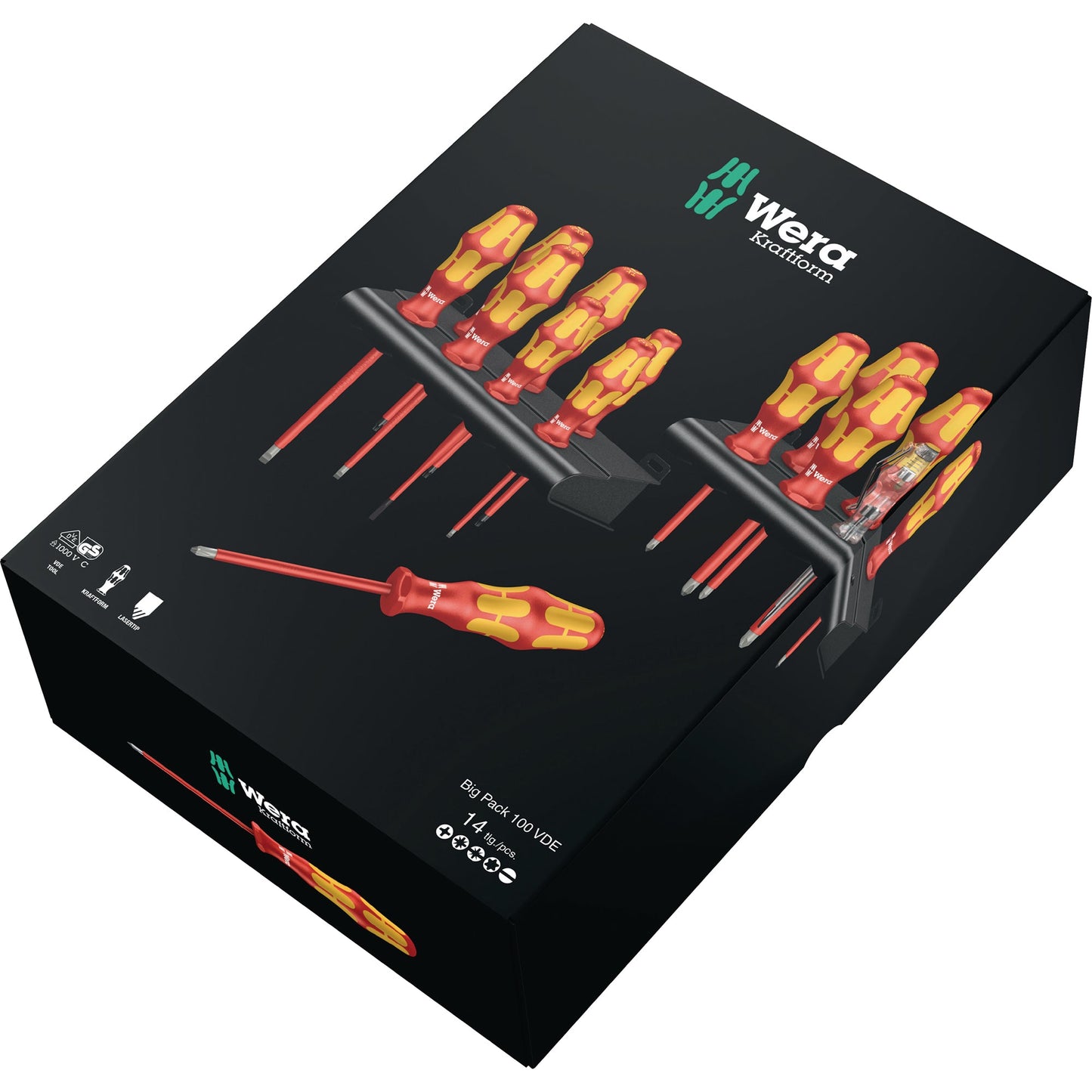 Wera Schraubendreher-Satz Big Pack 100 VDE 6 Kreuz-Schraubendreher (PH 1 x 80, 2 x 100, PZ 1 x 80, 2 x 100, PZ/S 1 x 80, 2 x 100) 4 Schlitz-Schraubendreher (1 x 0,6 x 3,5 x 100, 1 x 0,4 x 2,5 x 80, 1 x 0,8 x 4 x 100, 1 x 1 x 5,5 x 125)