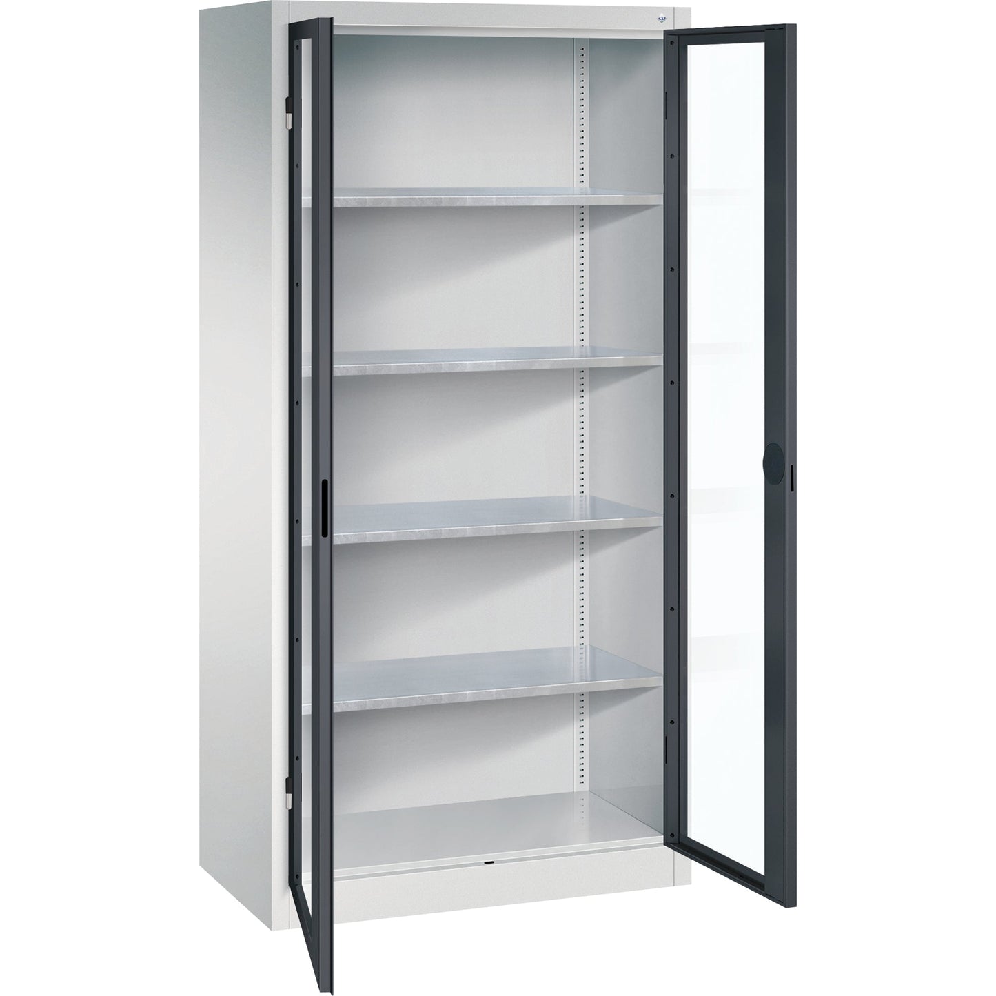 C+P Werkzeugschrank Serie 89 930 x 1.950 x 500 mm (B x H x T) Stahl, lackiert Farbe der Front: schwarzgrau Farbe des Korpus: lichtgrau