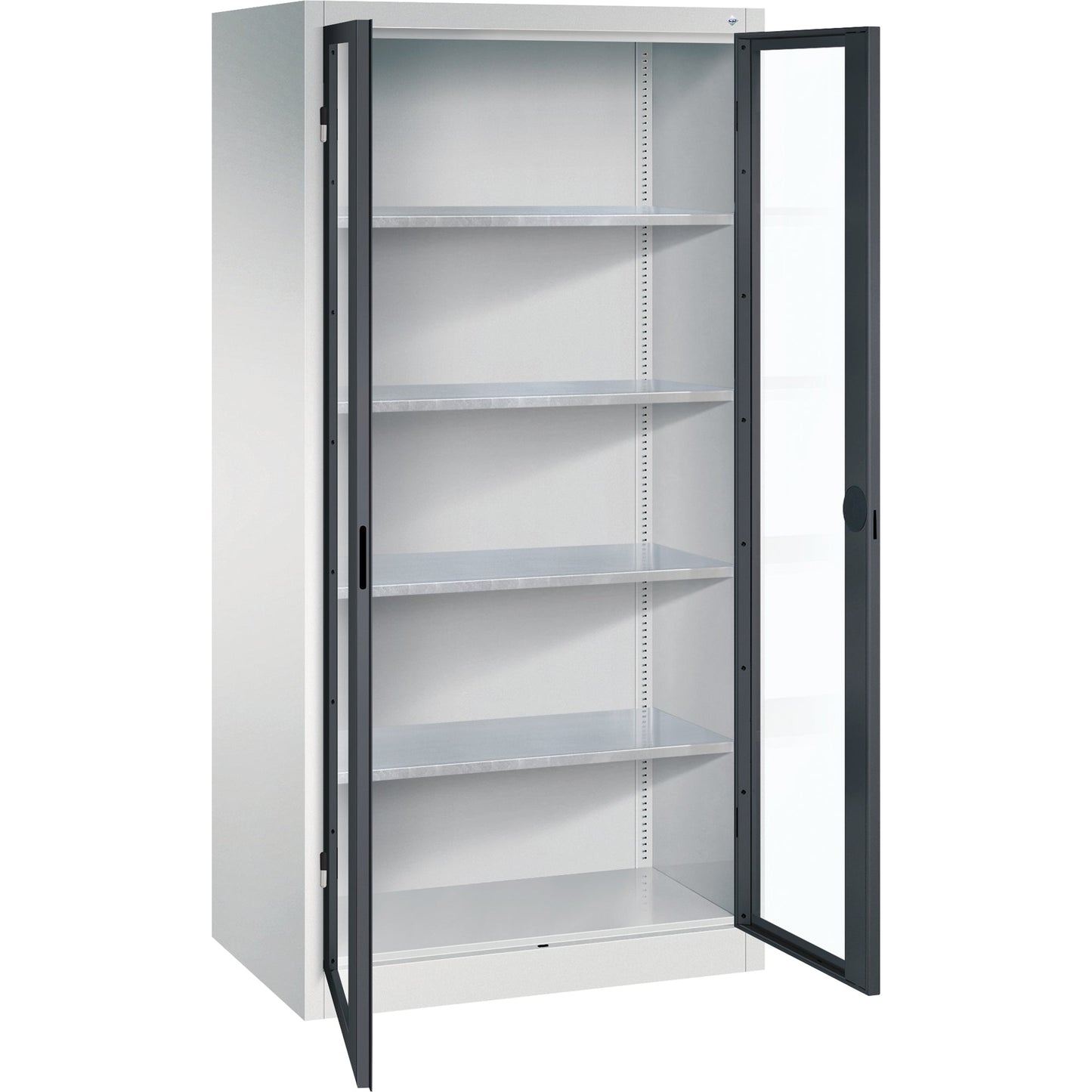C+P Werkzeugschrank Serie 89 930 x 1.950 x 600 mm (B x H x T) Stahl, lackiert Farbe der Front: schwarzgrau Farbe des Korpus: lichtgrau