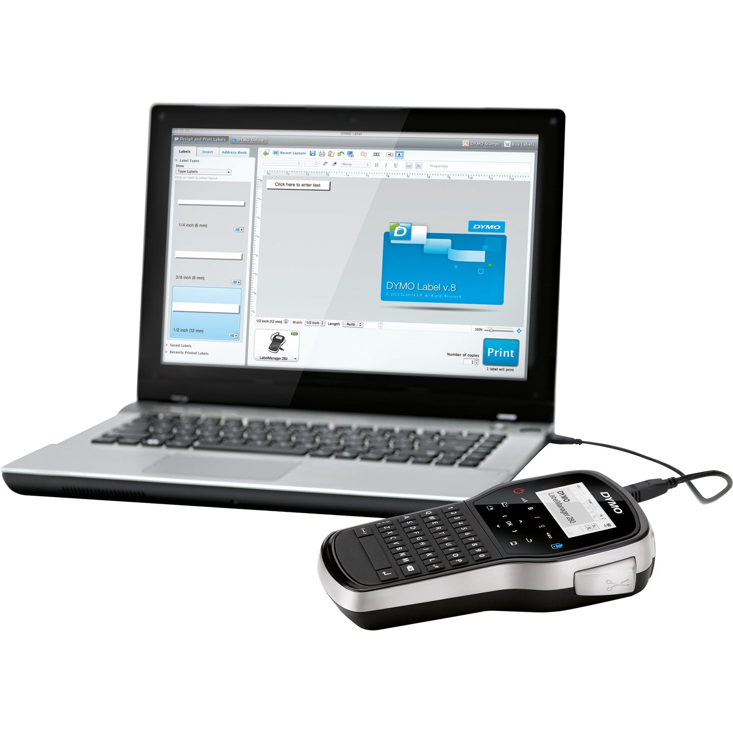 DYMO® Beschriftungsgerät LabelManagerT 280 2 Display-Zeilen 6 Schriftgrößen 2 Druckzeilen