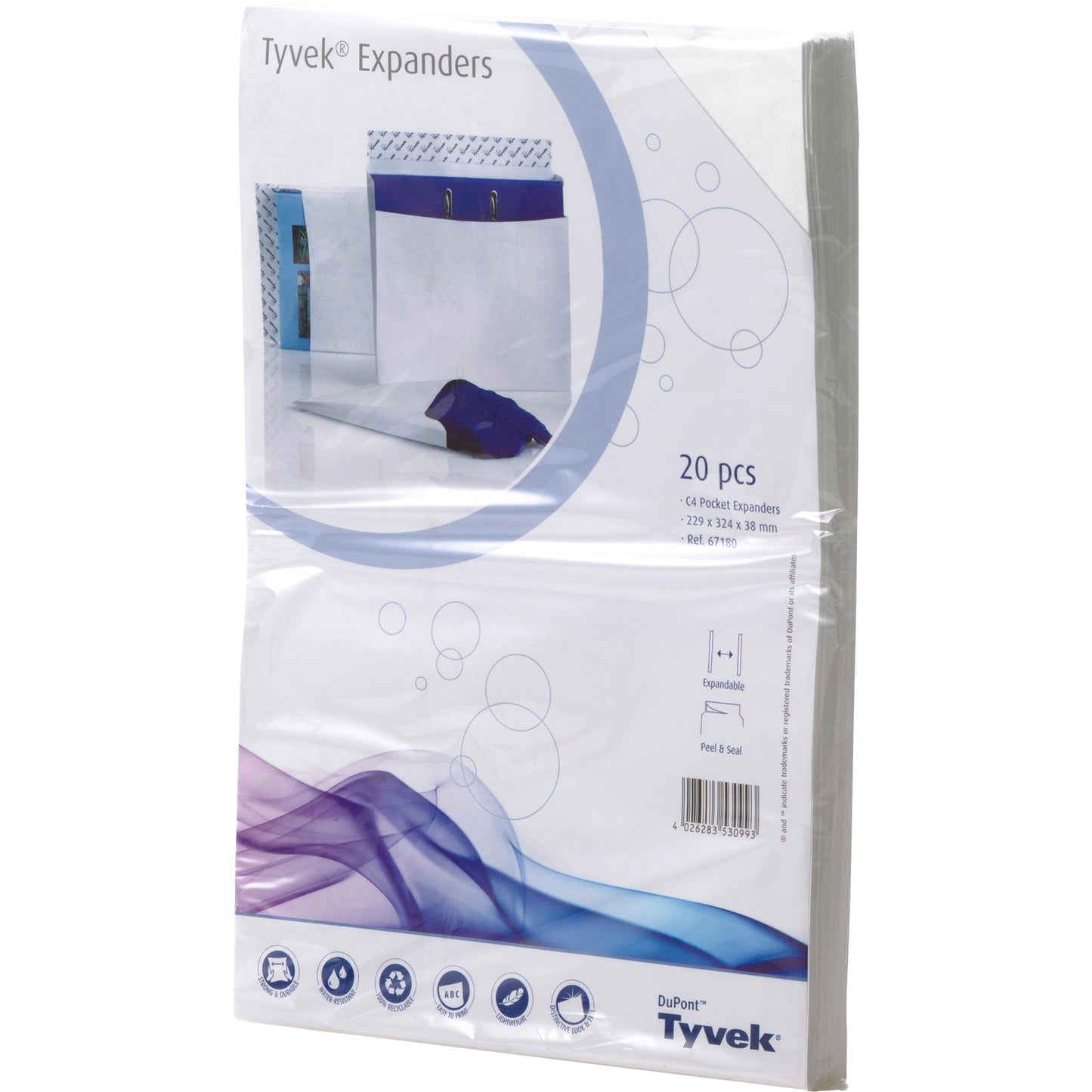 Tyvek® Faltentasche DIN C4 229 x 324 mm (B x H) ohne Fenster 55g/m² mit Haftklebung Tyvek® weiß 20 St./Pack.