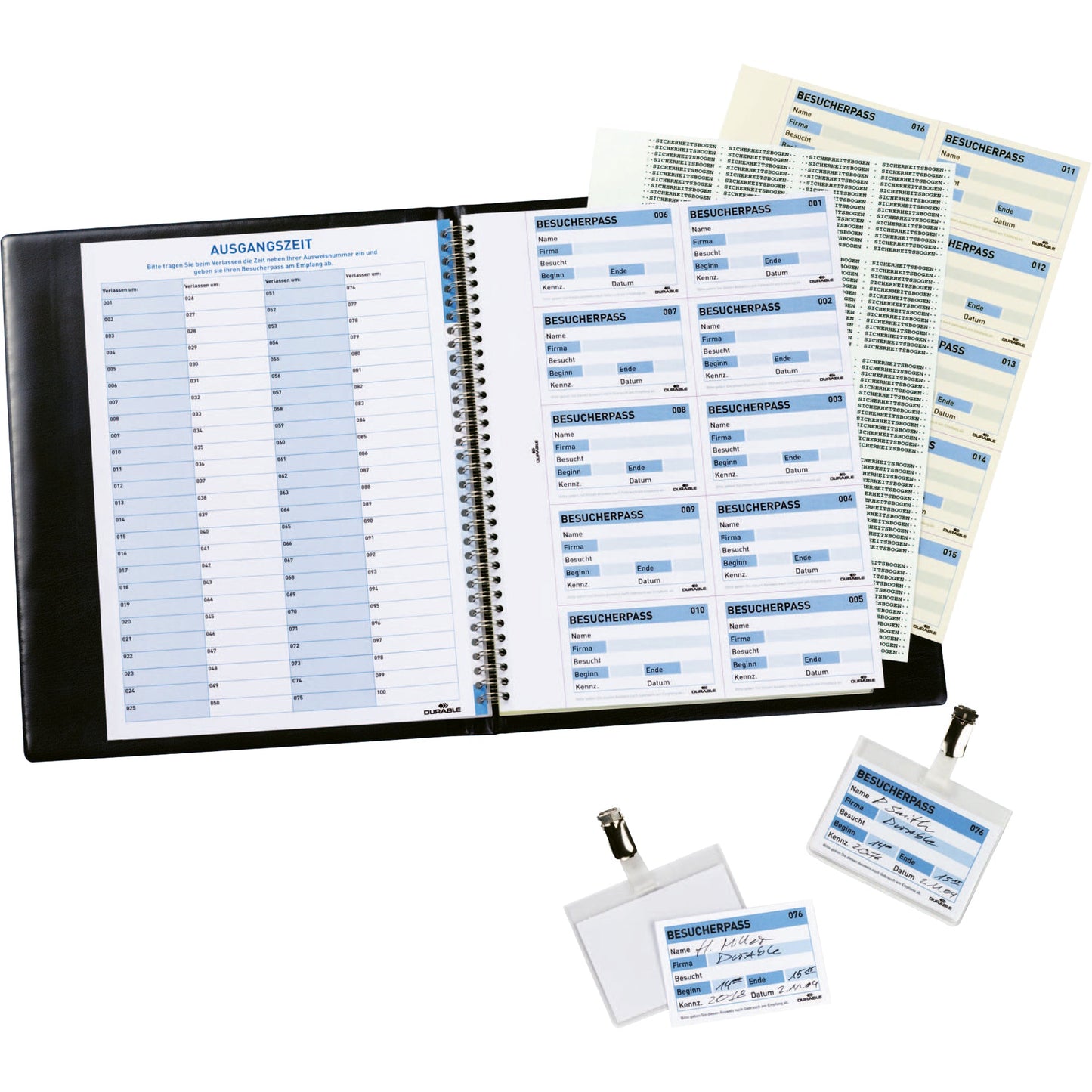 DURABLE Einsteckschild Visitors Book 100 90 x 60 mm (B x H) 80g/m² Karton weiß/blau 100 St./Pack.