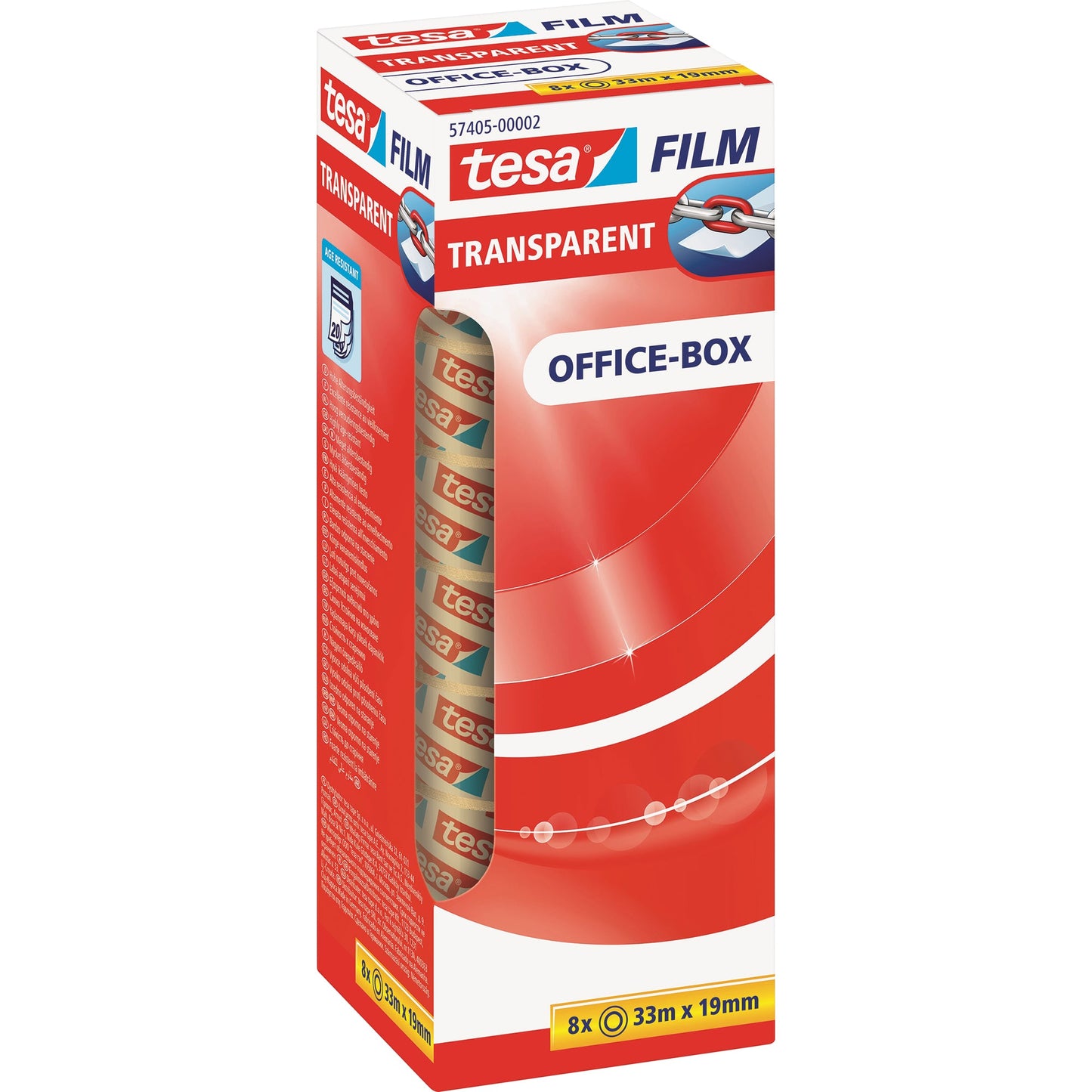 tesa® Klebefilm tesafilm® transparent Office-Box 19 mm x 33 m (B x L) einseitig klebend ohne Lösungsmittel Polypropylen transparent 8 St./Pack.