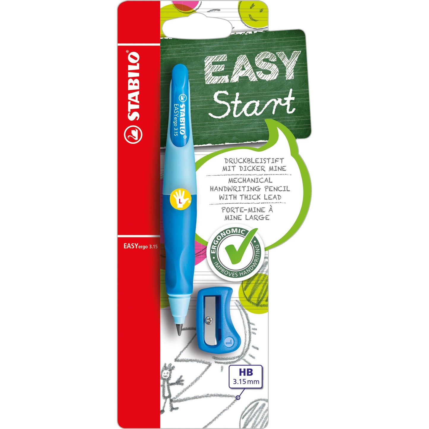 STABILO® Druckbleistift EASYergo 3.15 3,15mm HB inkl. Spitzer hellblau/dunkelblau