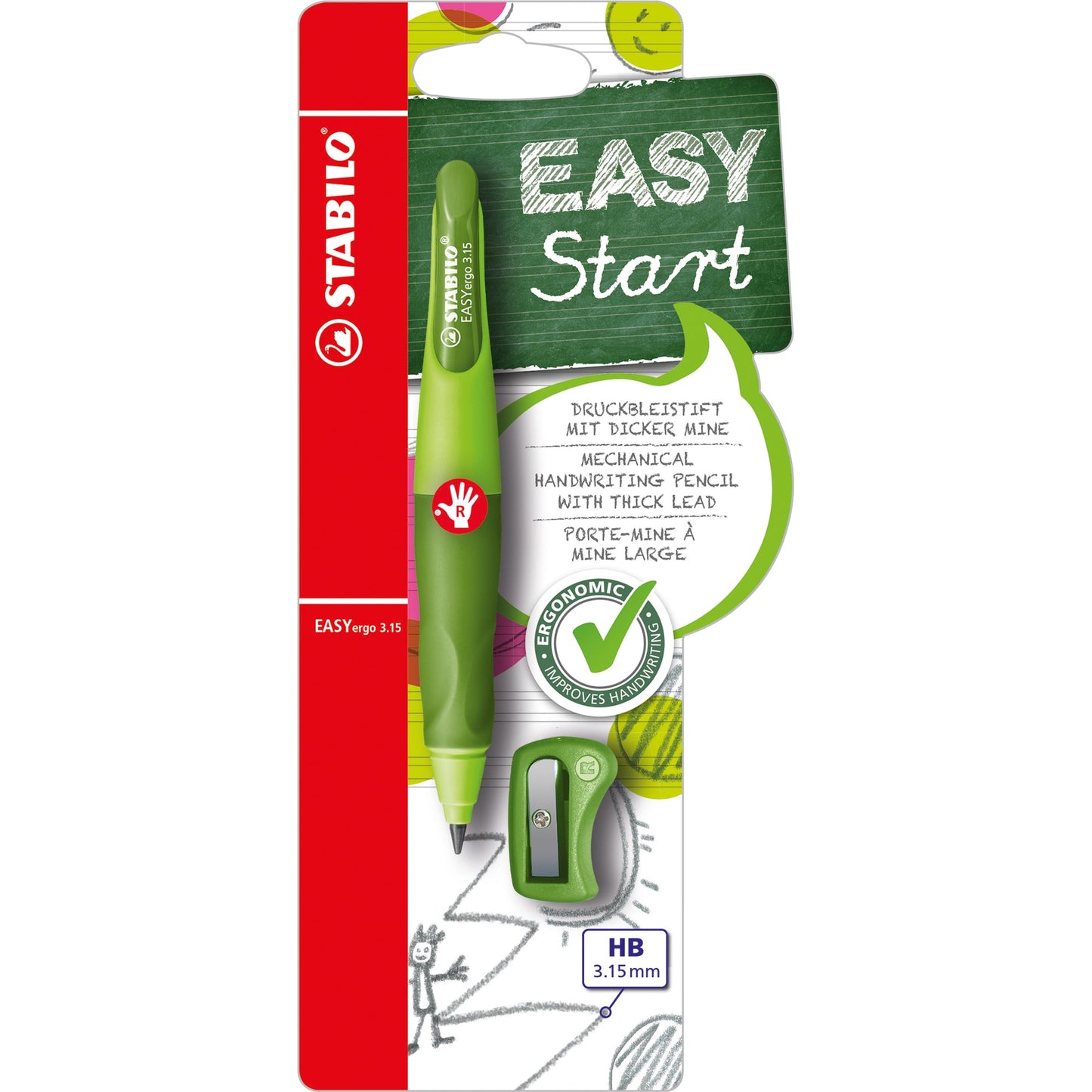 STABILO® Druckbleistift EASYergo 3.15 3,15mm HB inkl. Spitzer hellgrün/dunkelgrün