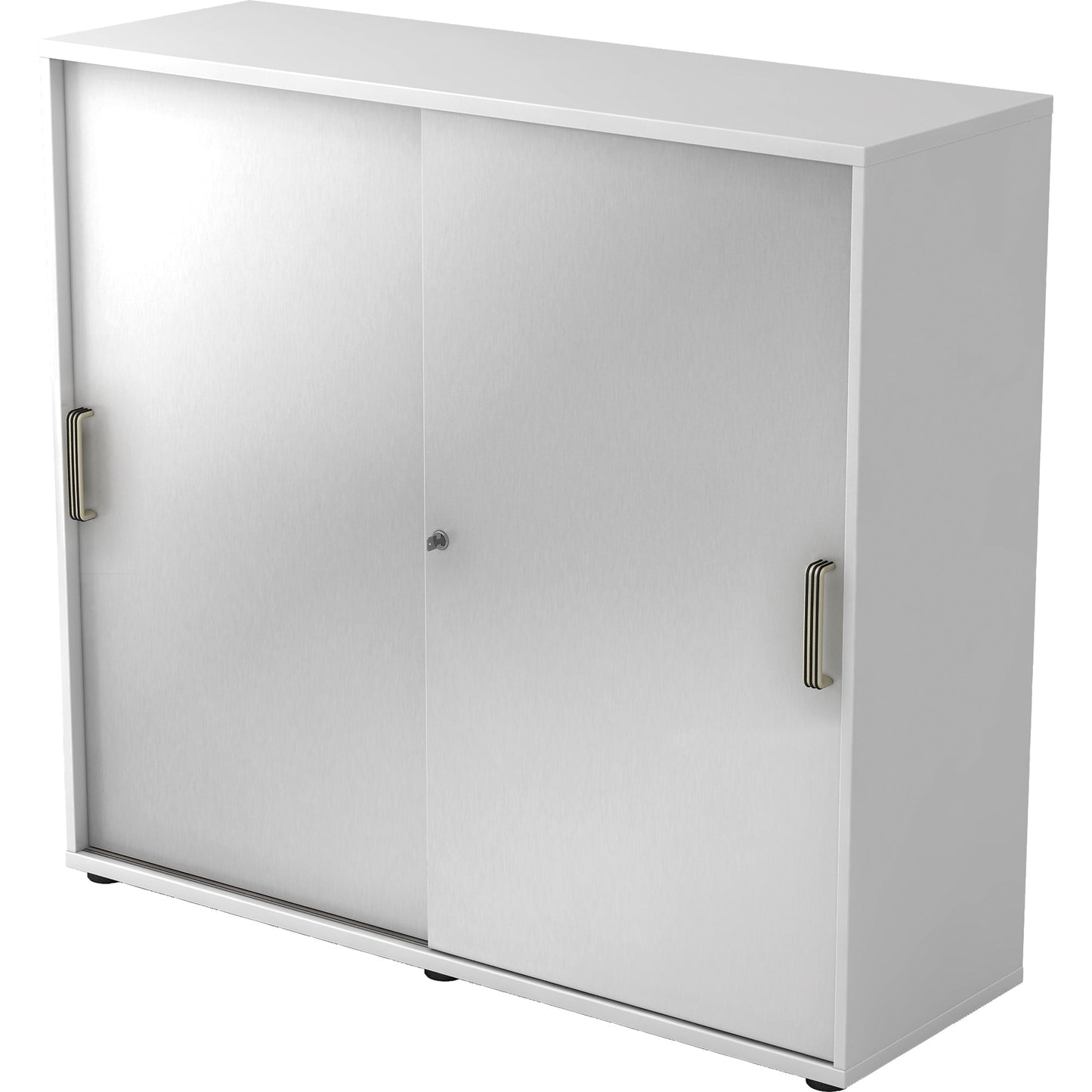 Hammerbacher Schiebetürenschrank 1.200 x 1.100 x 400 mm (B x H x T) Spanplatte, melaminharzbeschichtet Farbe der Front: silber Farbe des Korpus: weiß