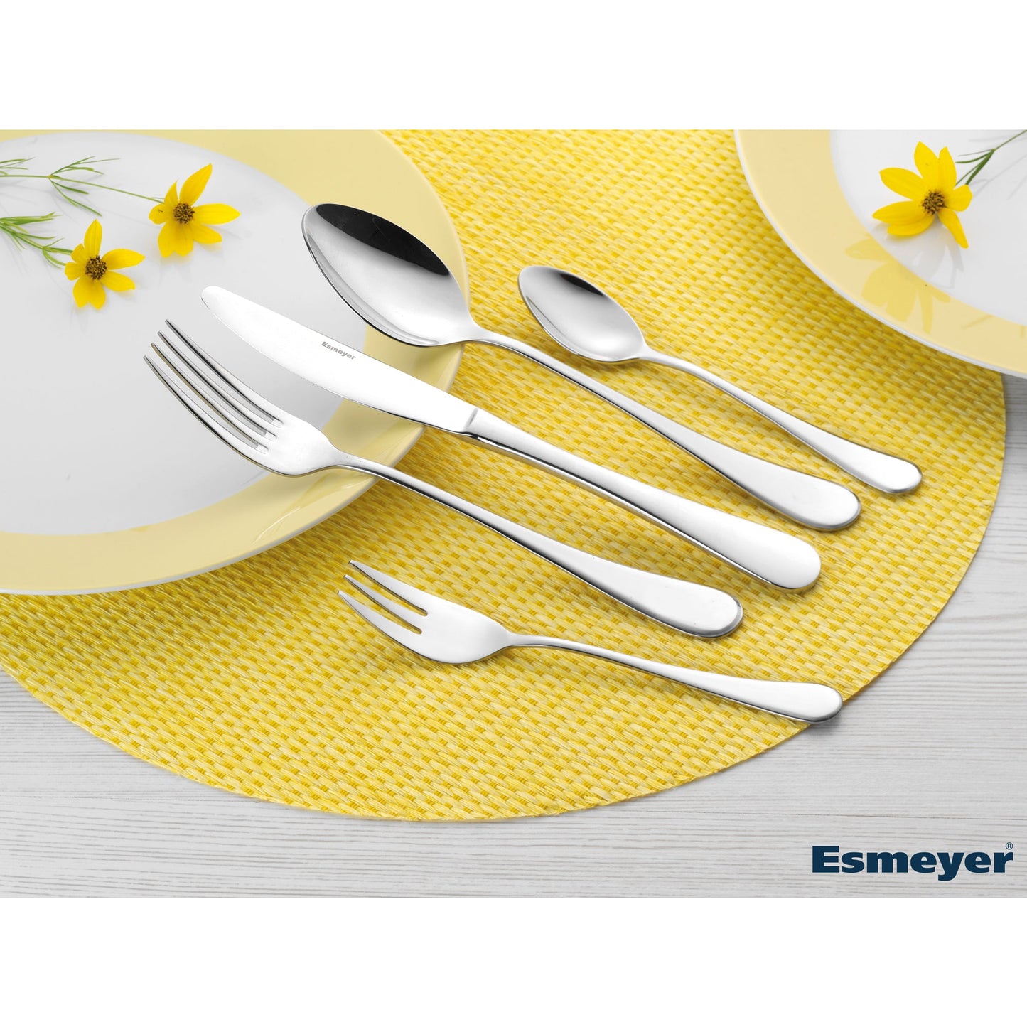 Esmeyer® Besteckgarnitur CELINE Mehrweg 6 x Löffel, Messer, Gabeln, Kaffeelöffel, Kuchengabeln Edelstahl 18/10, poliert silber