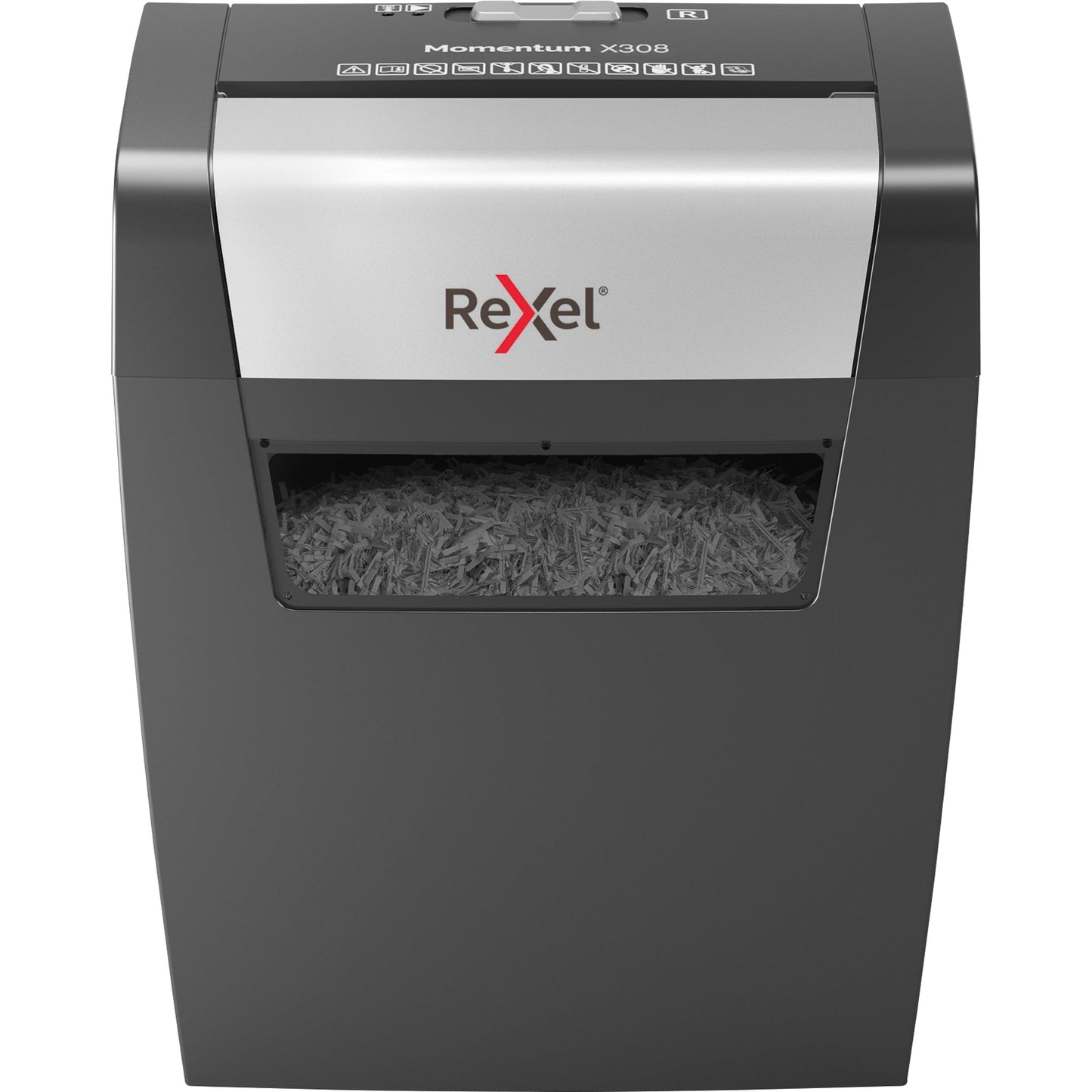 Rexel® Aktenvernichter Momentum X308 P-3 Papier, Heftklammern, Büroklammern Partikelschnitt 9 Bl. schwarz/silber