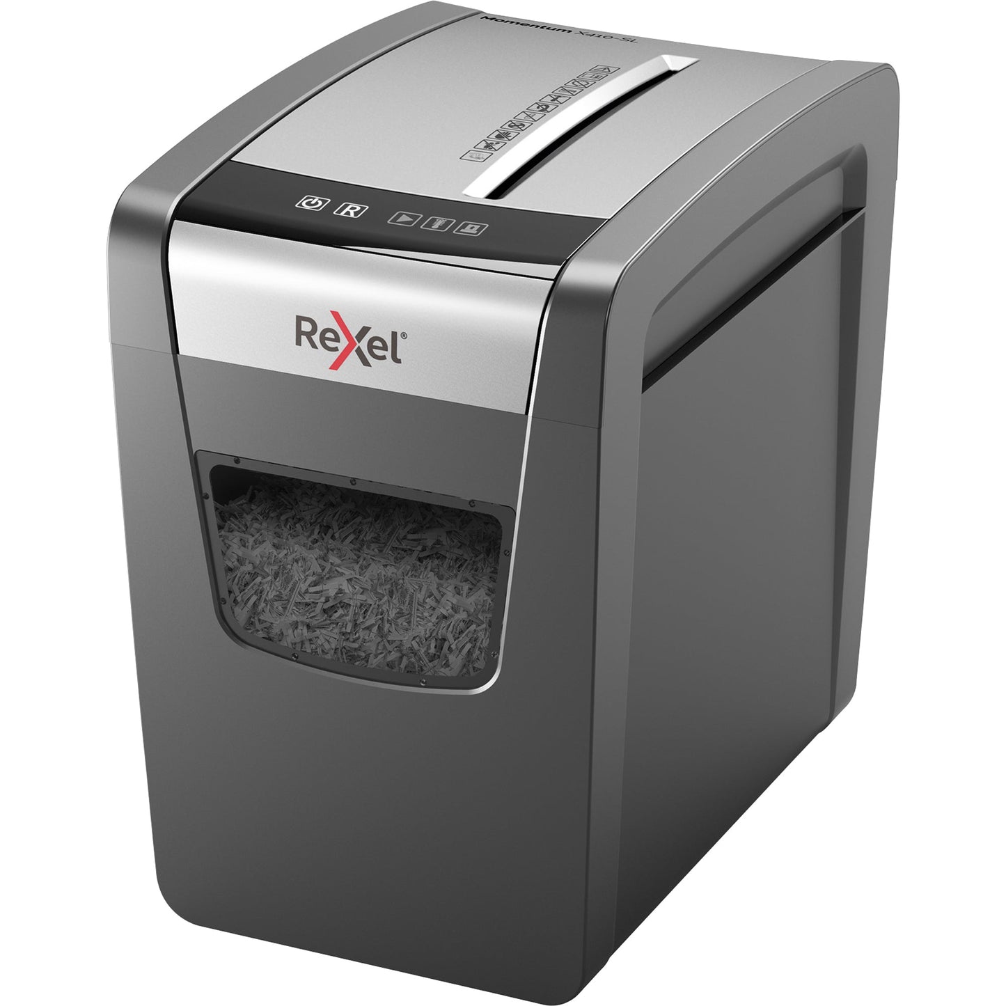 Rexel® Aktenvernichter Momentum X410SL P-4 Papier, Heftklammern, Büroklammern Partikelschnitt 11 Bl. schwarz/silber