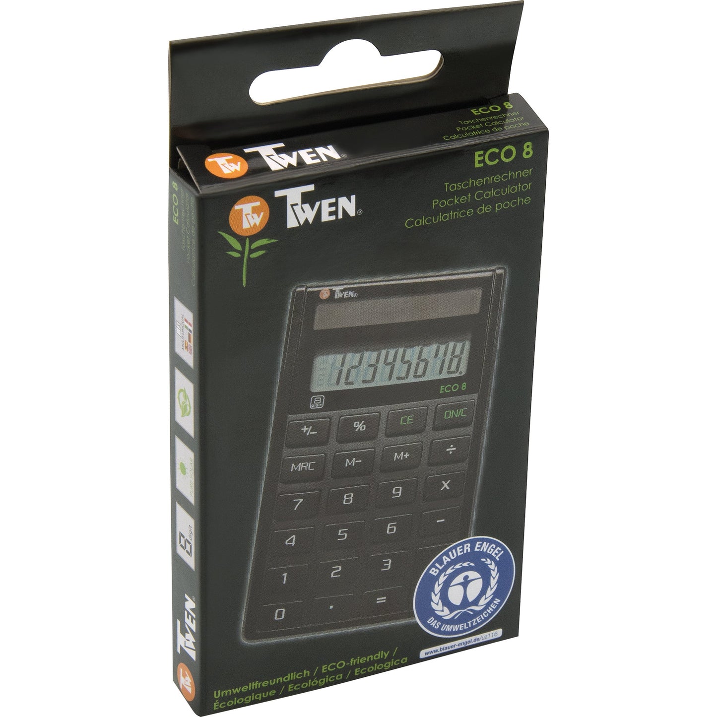 TWEN Taschenrechner Eco 8 1 x 8-stellig schwarz Solar-Energie