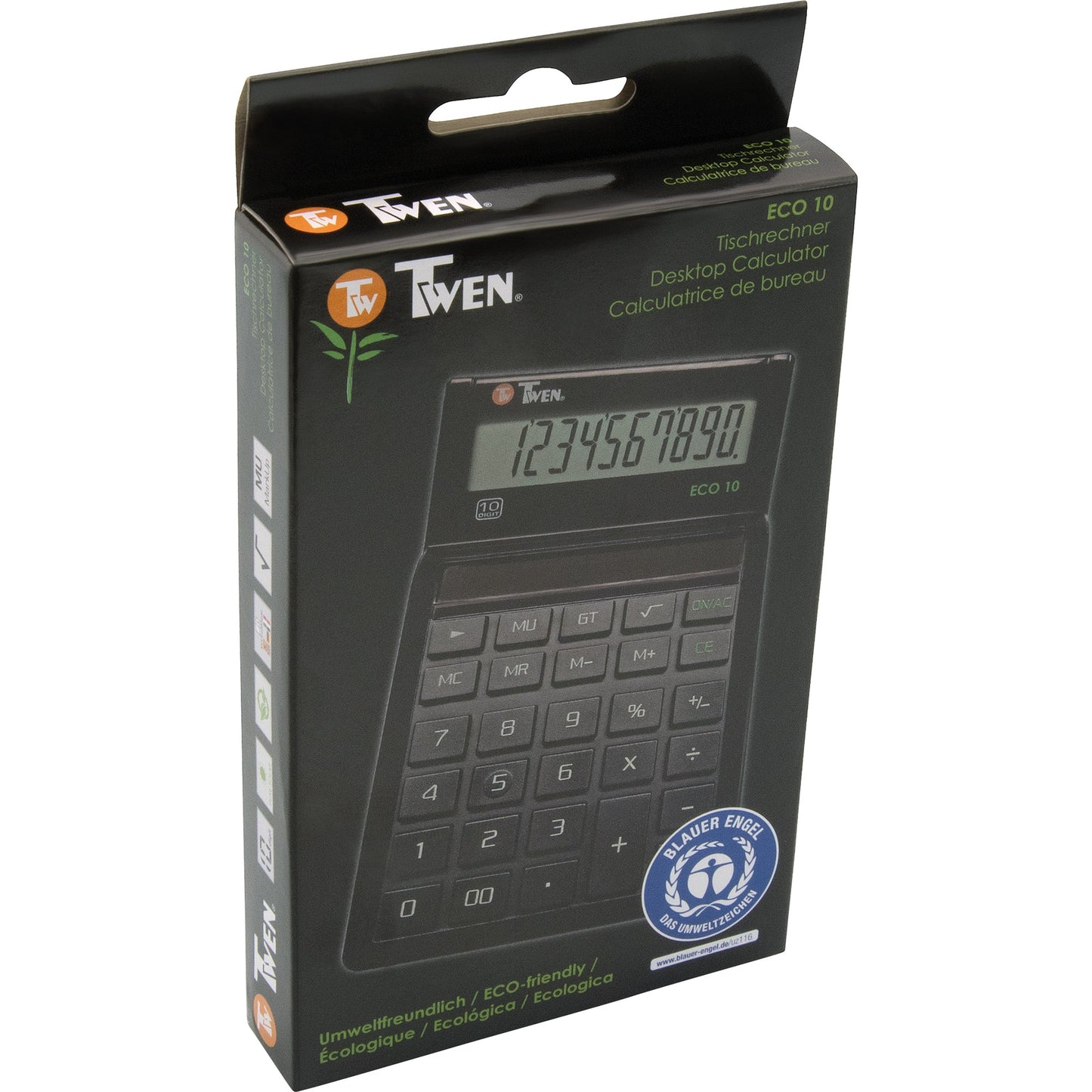 TWEN Tischrechner Eco 10 92 x 25 x 150 mm (B x H x T) Solar-Energie schwarz