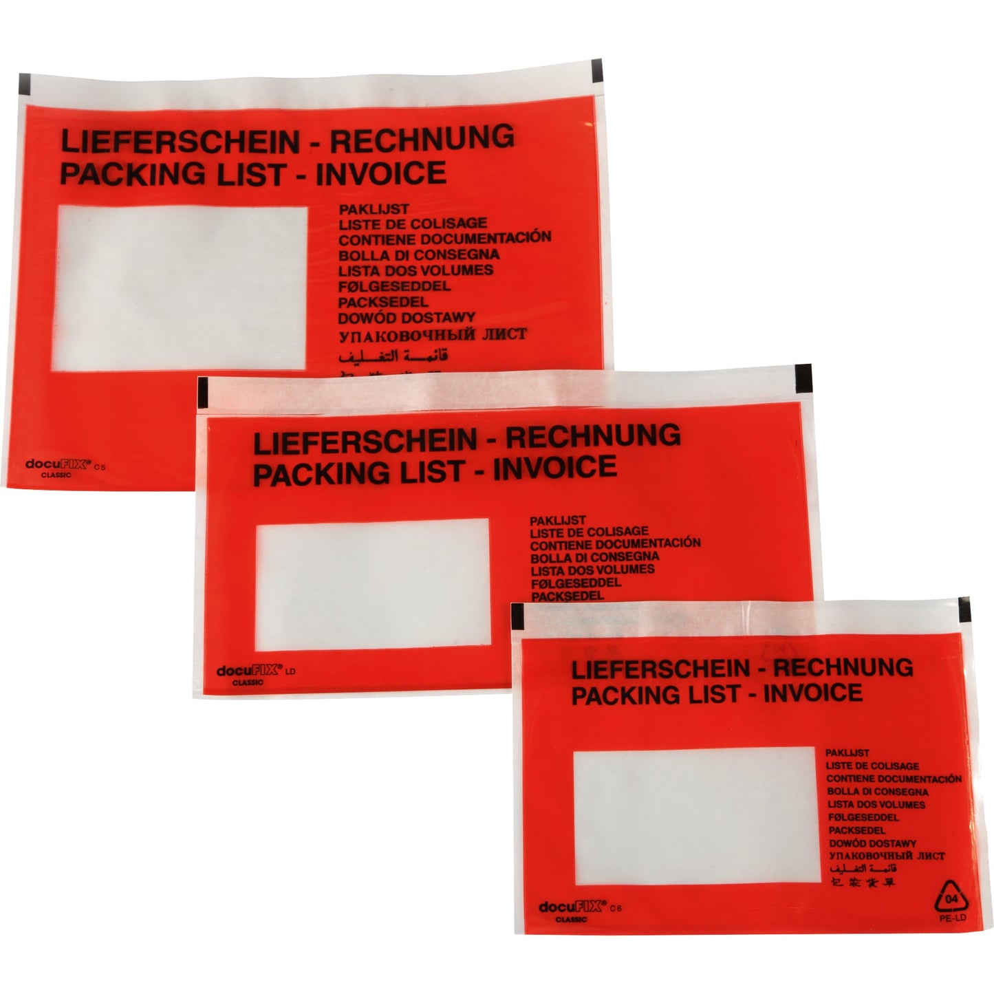 Dokumententasche Lieferschein-Rechnung DIN C5 240 x 165 mm (B x H) Polyethylen rot 250 St./Pack.