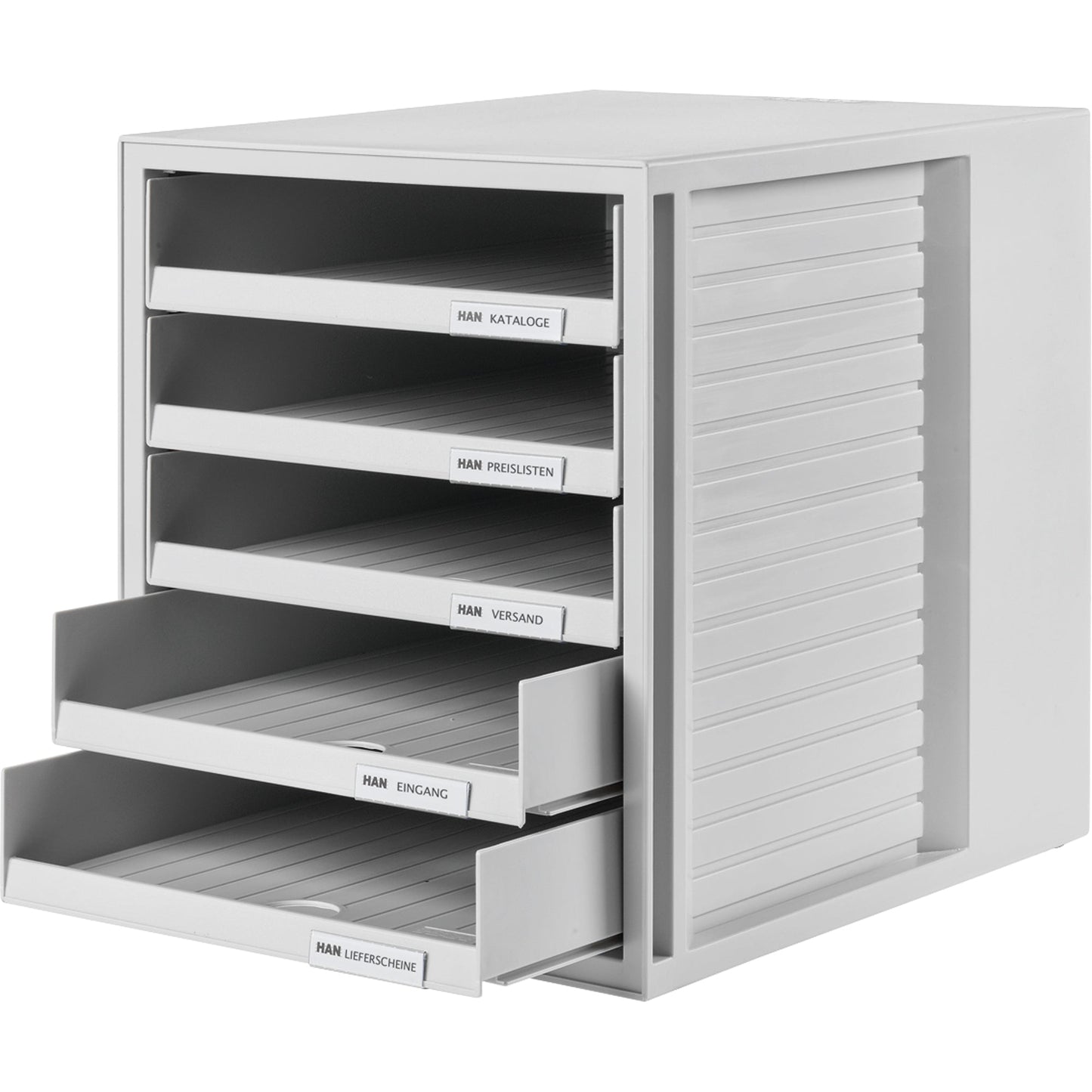 HAN Schubladenbox SCHRANK-SET 5 Schubladen DIN A4 Polystyrol Gehäusefarbe: lichtgrau Farbe der Schublade: lichtgrau