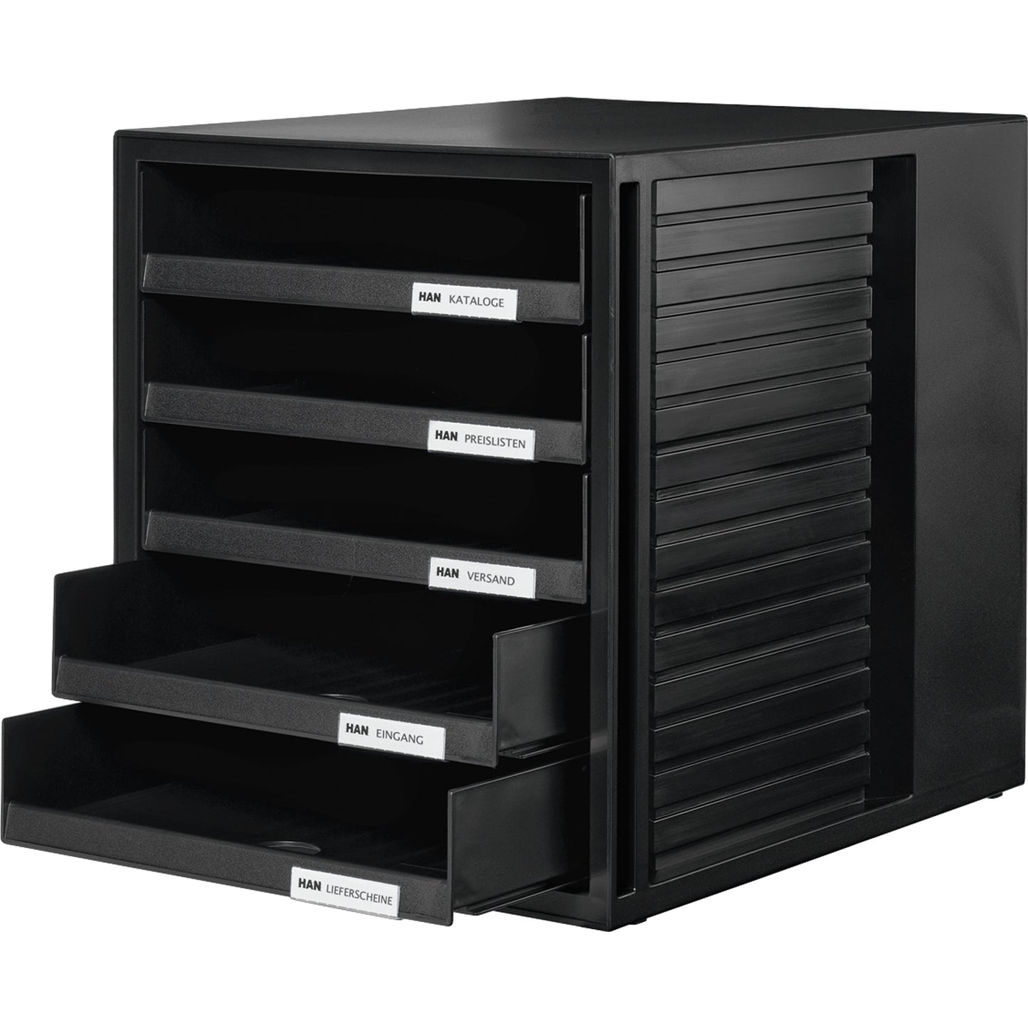 HAN Schubladenbox SCHRANK-SET 5 Schubladen DIN A4 Polystyrol Gehäusefarbe: schwarz Farbe der Schublade: schwarz