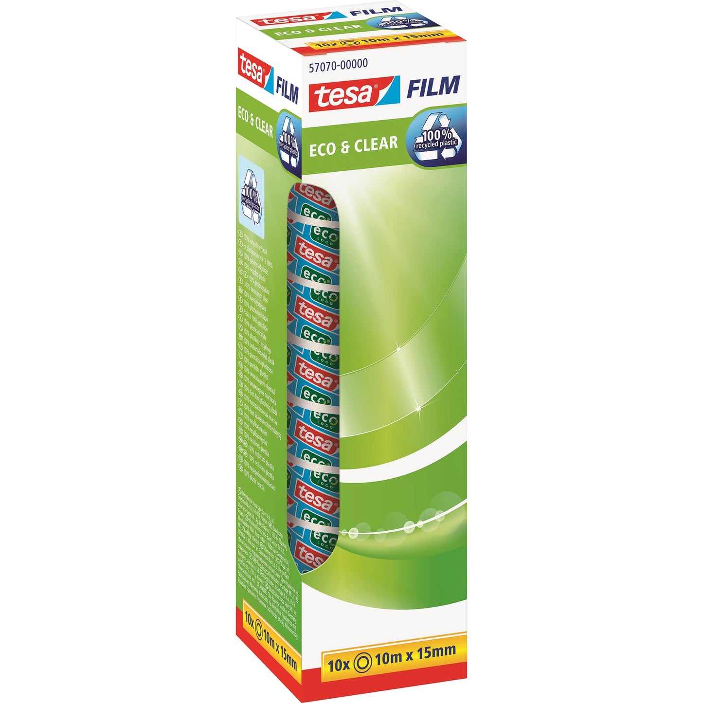 tesa® Klebefilm tesafilm® Eco & Clear 15 mm x 10 m (B x L) einseitig klebend ohne Lösungsmittel Polypropylen, 100 % recycelt transparent 10 St./Pack.