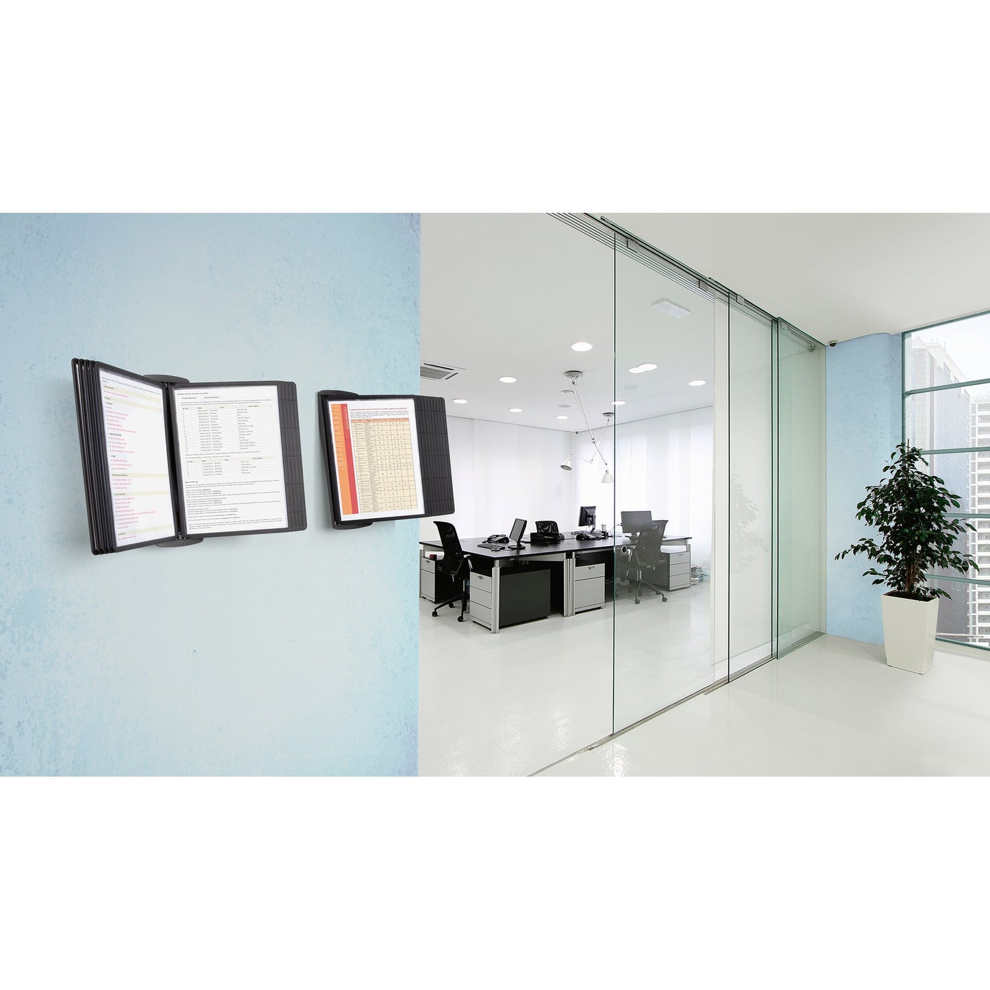 DURABLE Sichttafelwandhalter SHERPA® STYLE WALL 10 DIN A4 inkl. Kunststoffreitern mit blanko Einsteckschildern Polyamid/Polypropylen/ABS Kunststoff schwarz 10 Sichttafeln