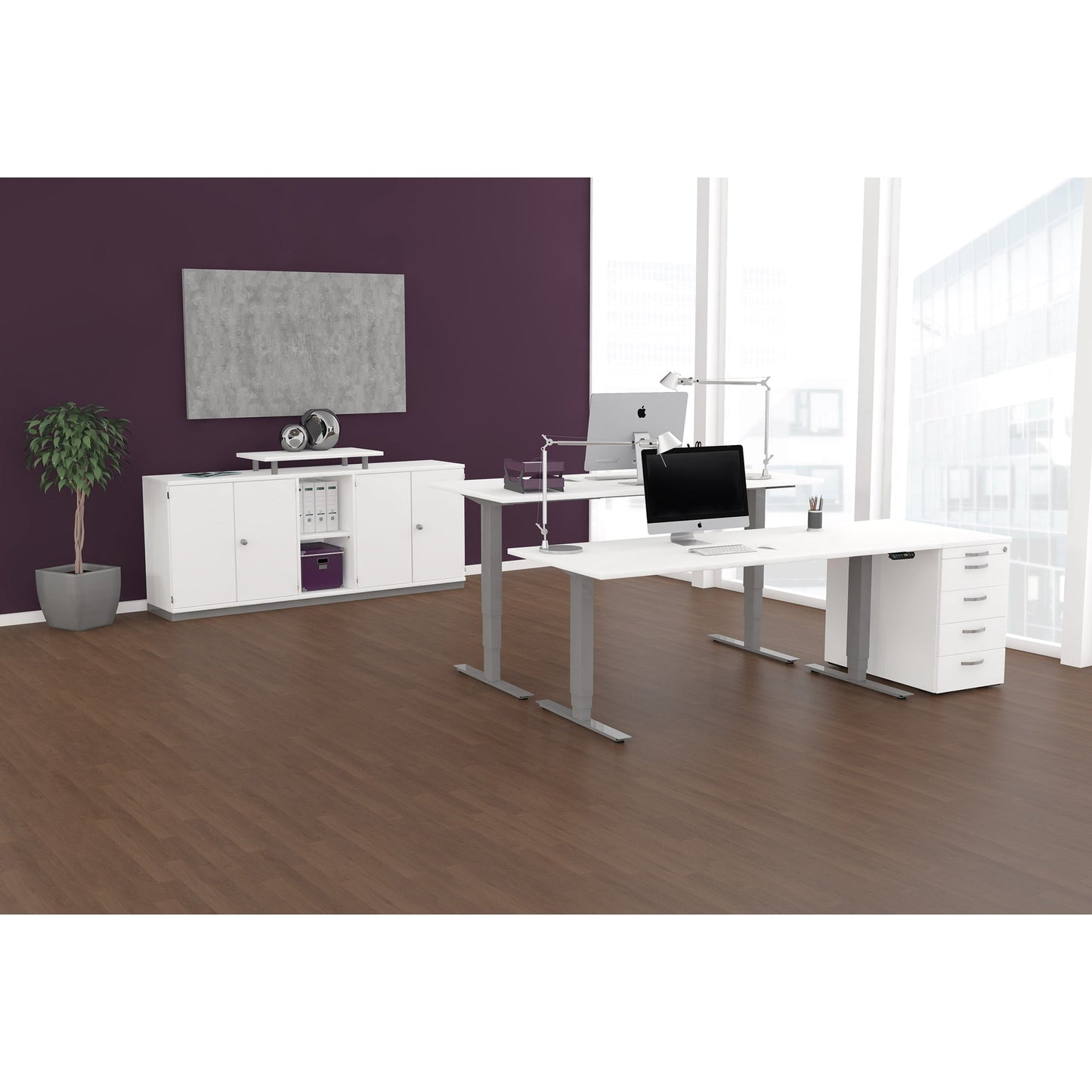 Geramöbel Schreibtisch Elektro-Flex Maße: 1.600 x 650-1.250 x 800 mm (B x H x T) Dreischicht-Feinspan, melaminharzbeschichtet buche