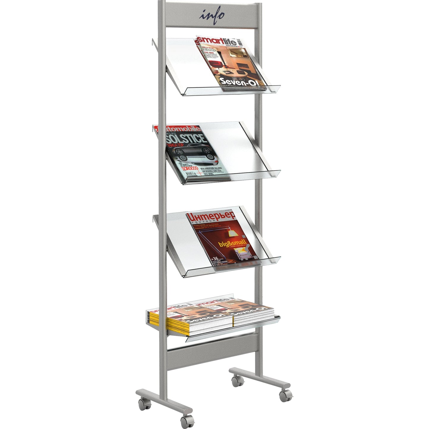 Kerkmann Prospektständer Ecoline 51 x 160 x 35 cm (B x H x T) Stahl/Acrylglas alusilber 4 Fächer