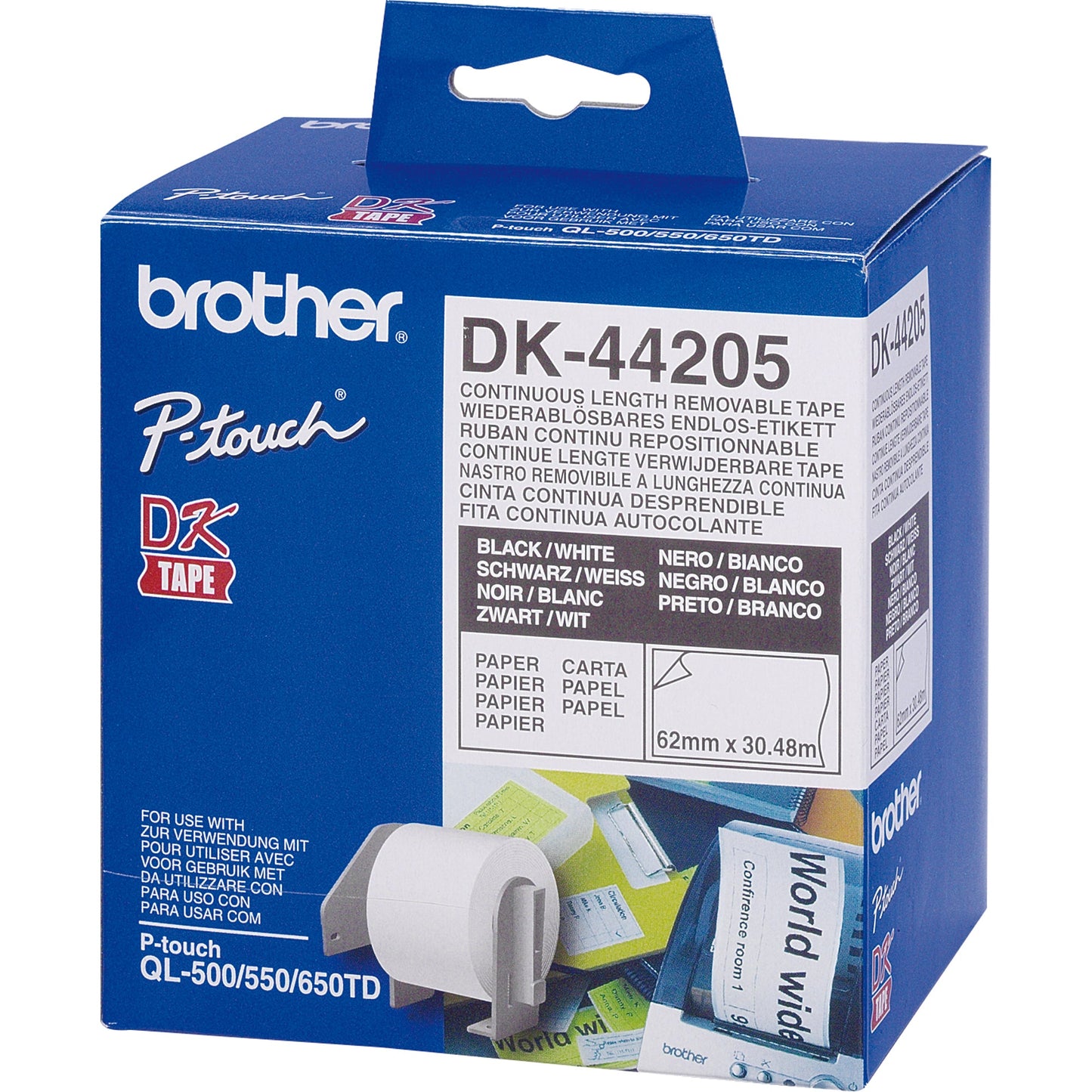 Brother Endlosetikett 6,2 cm x 30,48 m (B x L) wieder ablösbar ohne Führungslochrand Papier weiß 1-bahnig