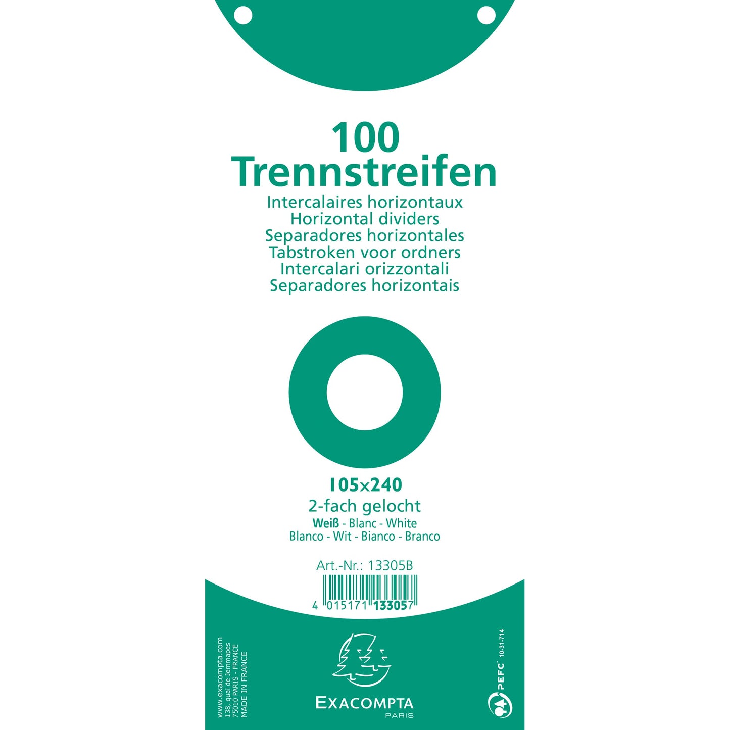 Exacompta Trennstreifen 24 x 10,5 cm (B x H) 180g/m² Karton weiß 100 St./Pack.