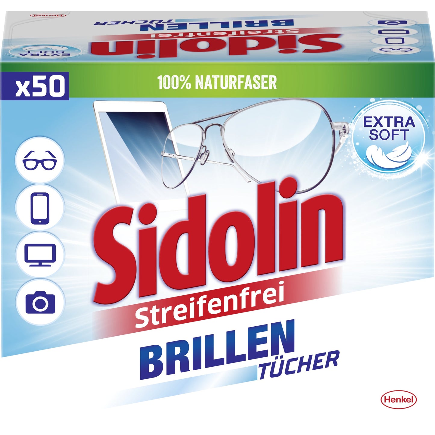 Sidolin Brillenputztücher 100 % Vlies, getränkt weiß 50 St./Pack.