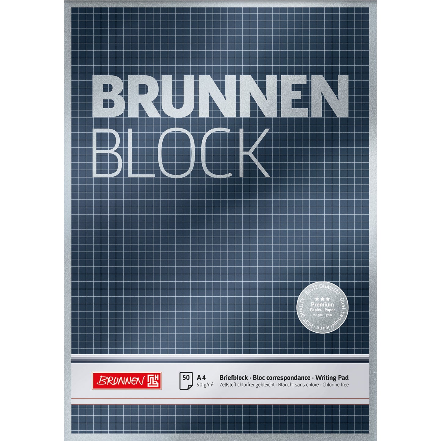 BRUNNEN Briefblock Premium DIN A4 kariert 90g/m² grau weiß 50 Bl.