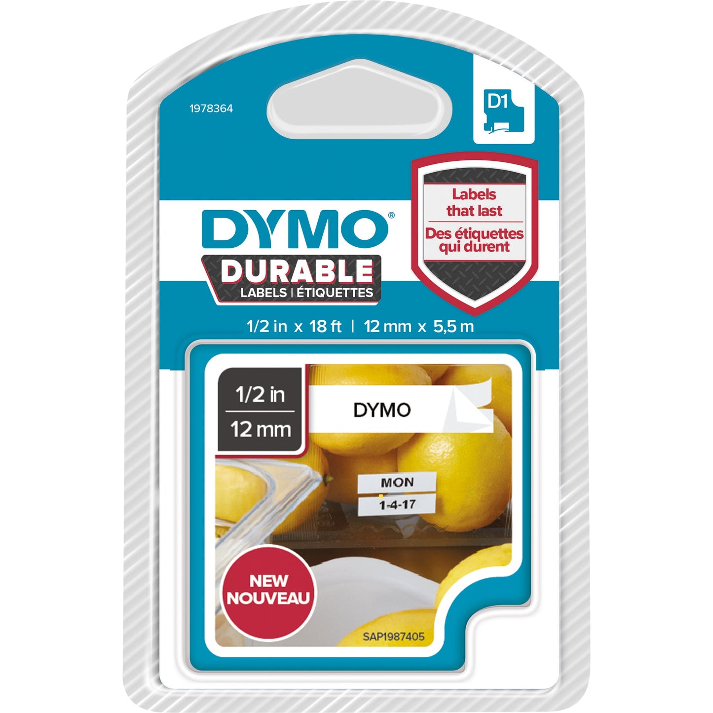 DYMO® Schriftbandkassette 12 mm x 5,5 m (B x L) weiß schwarz