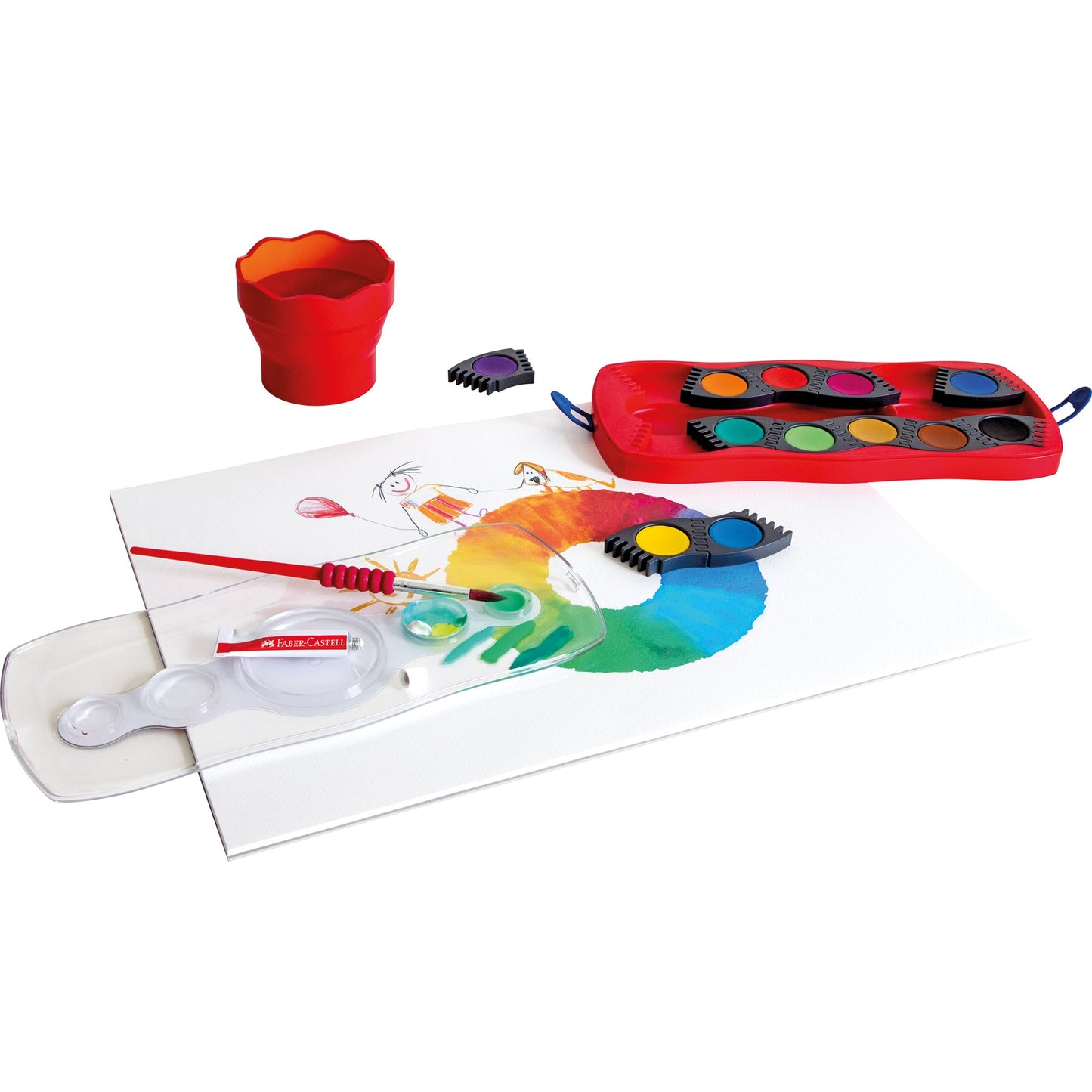 Faber-Castell Farbkasten Connector 12 Farben cyanblau, blaugrün, gelbgrün, ockergelb, siena, schwarz, gelb, orange, zinnoberrot dunkel, magentarot, violett, ultramarinblau Kunststoff