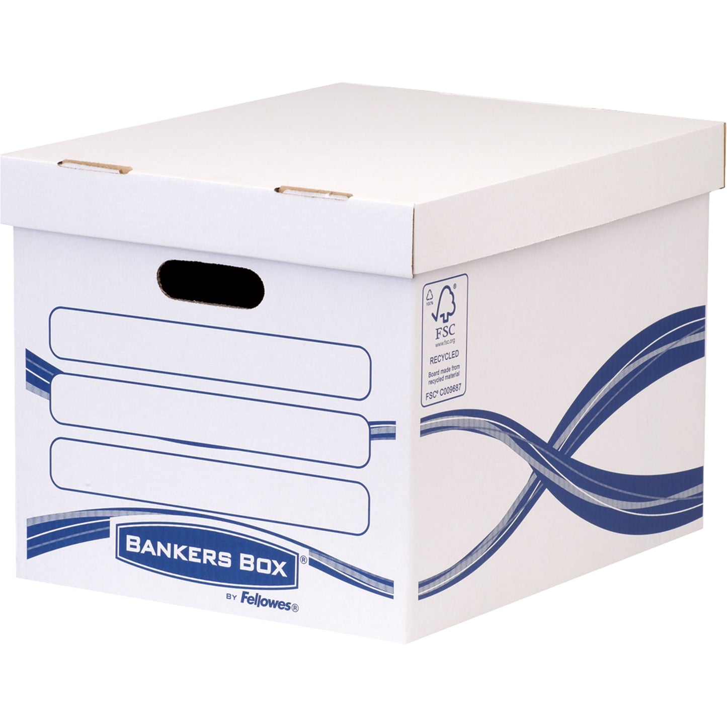 Bankers Box® Archivschachtel Basic Standard 31,7 x 28,7 x 38,4 cm (B x H x T) DIN A4 mit Archivdruck Karton, 100 % recycelt weiß/blau