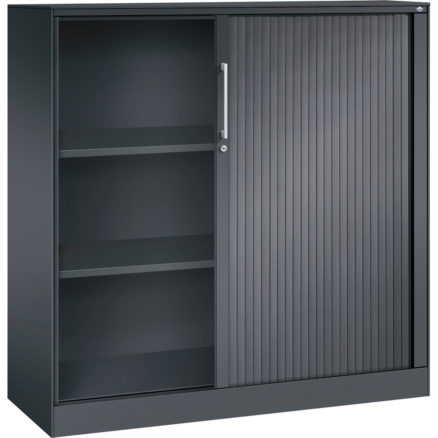 C+P Rollladenschrank Asisto 1.200 x 1.310 x 435 mm (B x H x T) 2 Fachböden schwarzgrau schwarzgrau