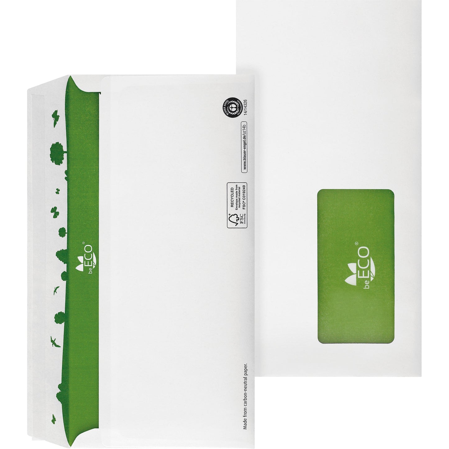 beECO® Briefumschlag DIN lang 220 x 110 mm (B x H) mit Haftklebung mit Fenster 80g/m² weiß 500 St./Pack.
