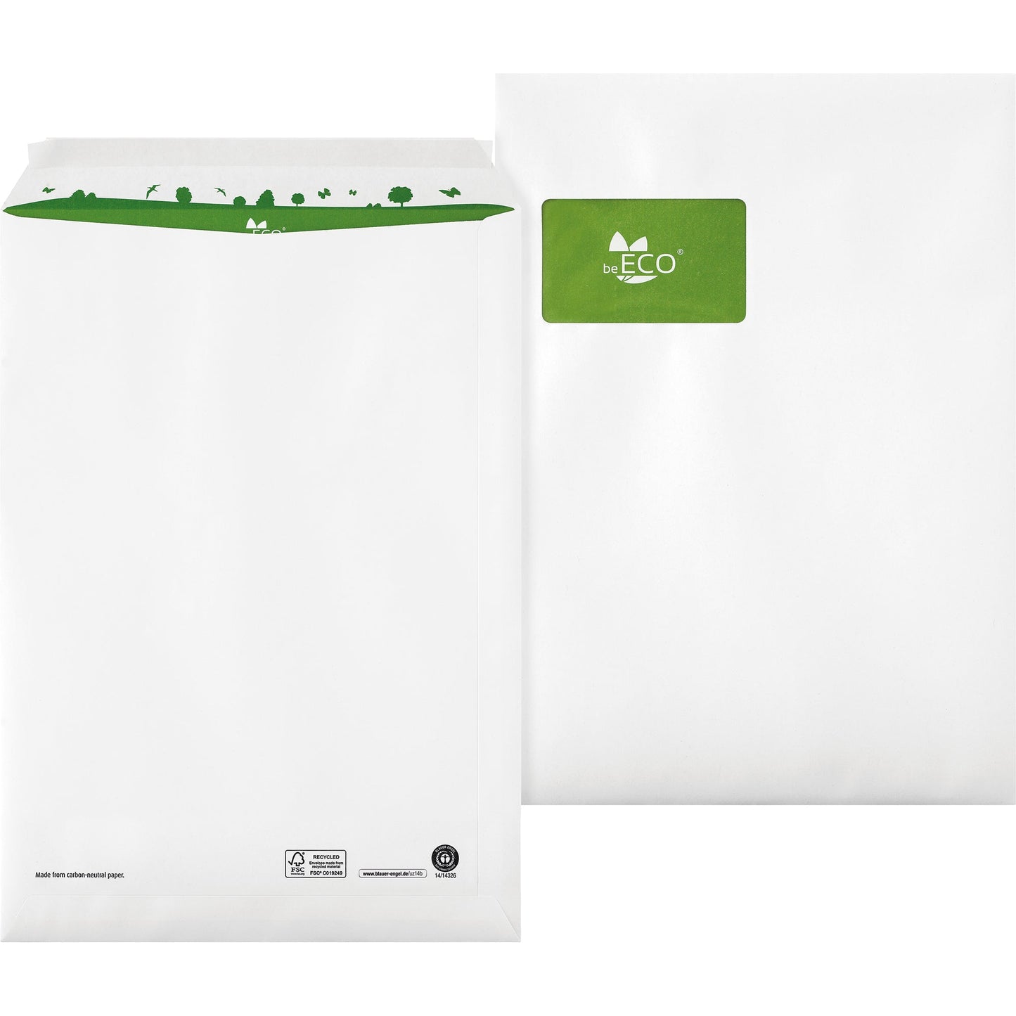 beECO® Versandtasche DIN C4 229 x 324 mm (B x H) mit Haftklebung mit Fenster 100g/m² ohne Fadenverstärkung weiß 250 St./Pack.