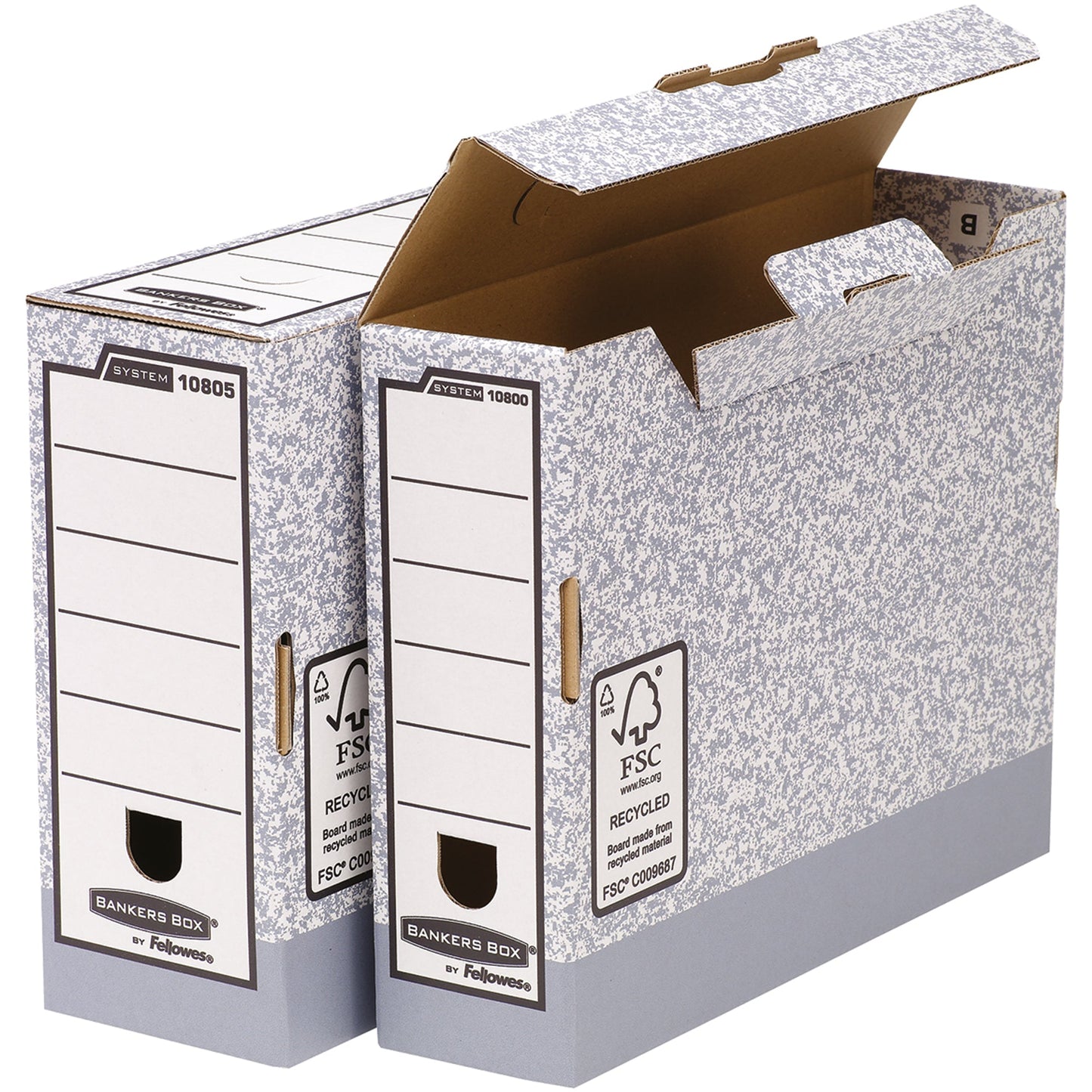Bankers Box® Archivschachtel System 8,5 x 26,5 x 32,7 cm (B x H x T) DIN A4 mit Archivdruck Karton, 100 % recycelt grau/weiß