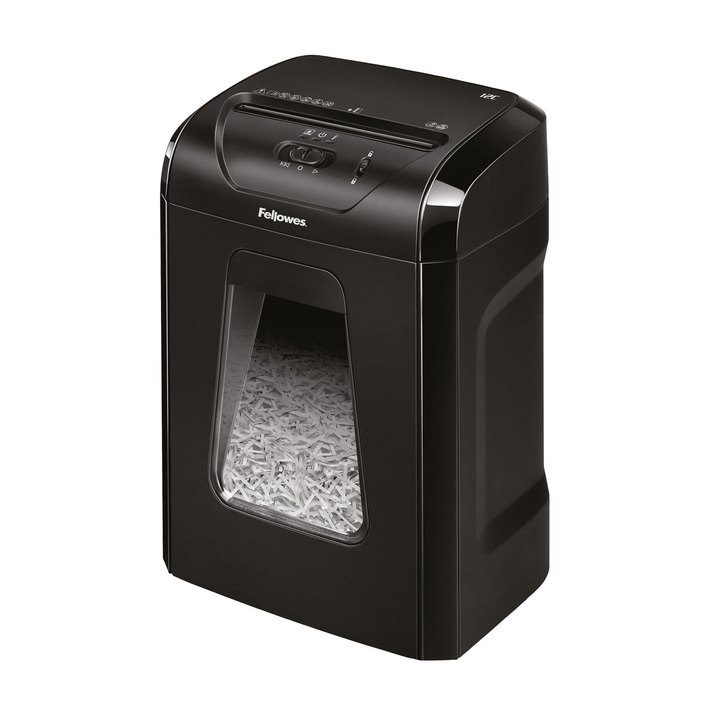 Fellowes® Aktenvernichter Powershred® 12C P-4 Papier, Heftklammern, Büroklammern, Kreditkarten Partikelschnitt 12 Bl. schwarz