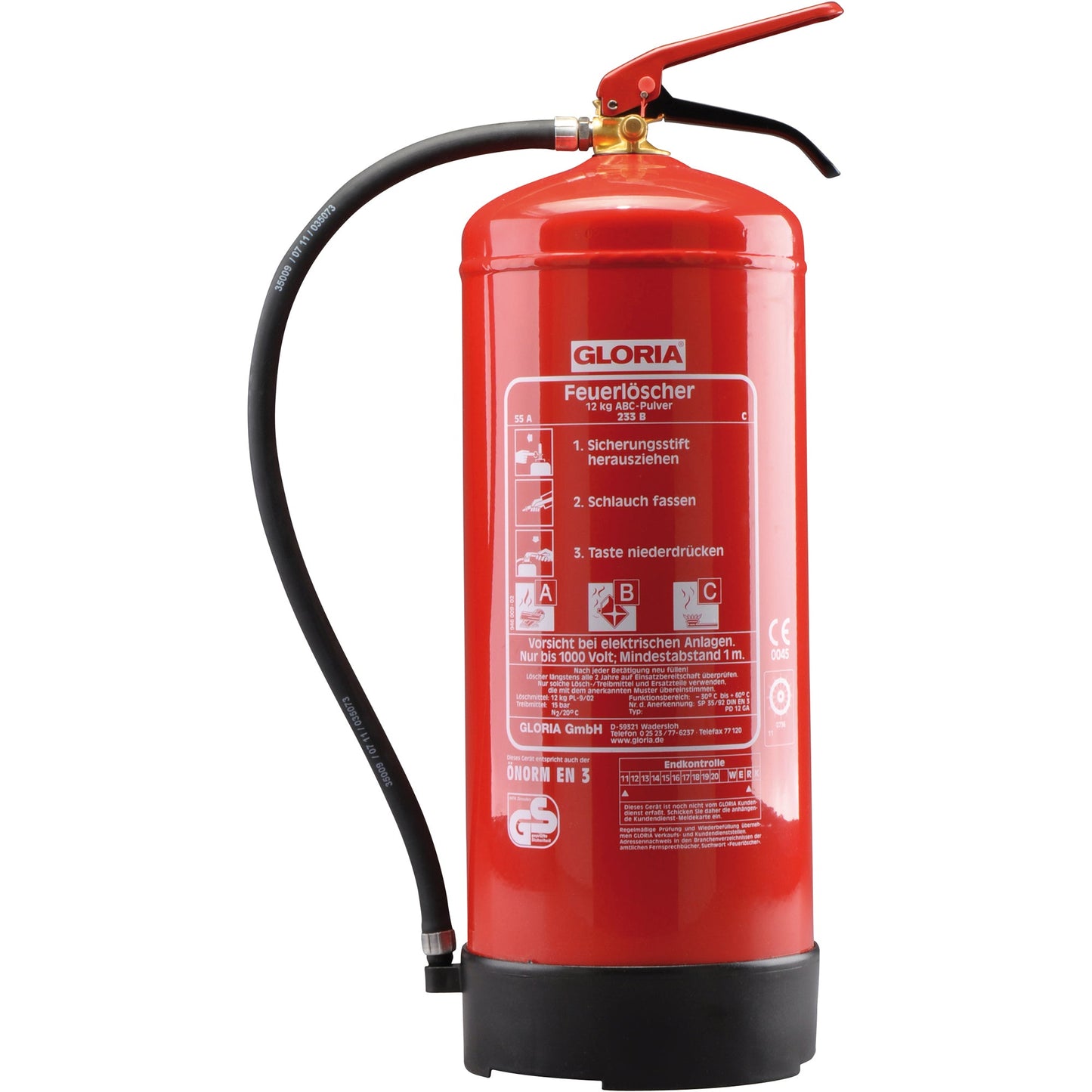 GLORIA Handfeuerlöscher PD 12 GA 55A, 233B, C 12kg 26,5 x 59 x 20,5 cm (B x H x T)