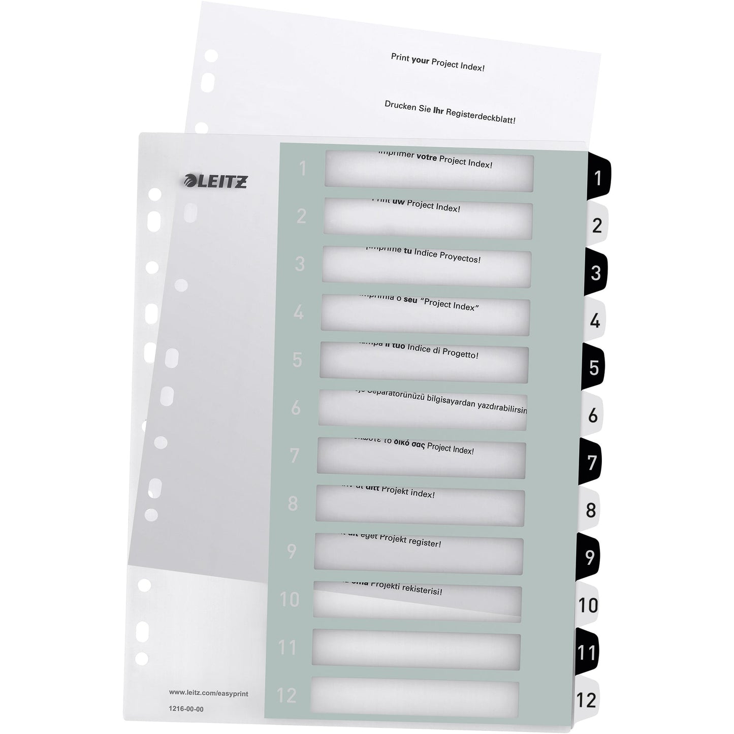 Leitz Zahlenregister WOW DIN A4, Überbreite 1-12 Polypropylen schwarz/weiß