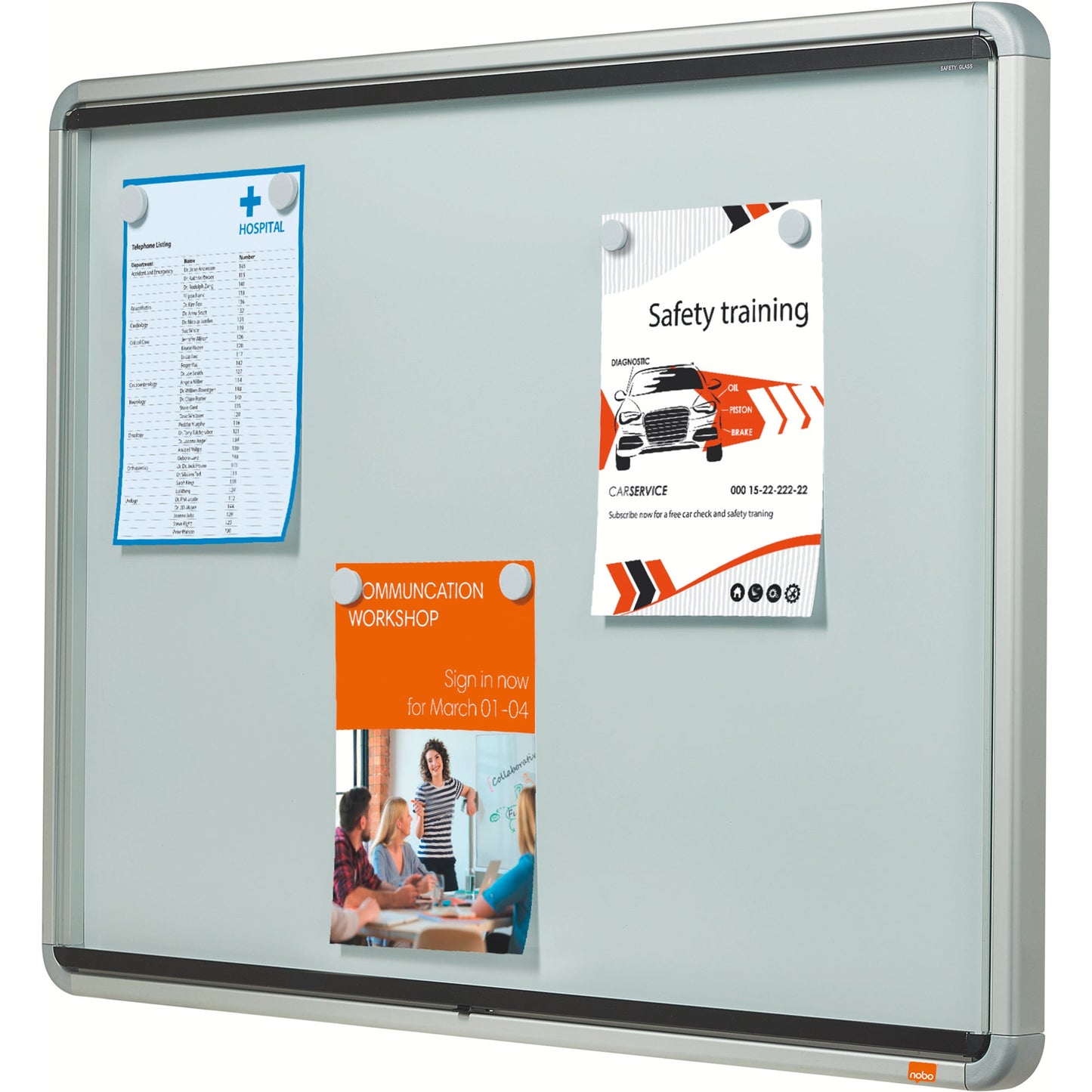 Nobo® Schaukasten Premium Plus Innenbereich 70,8 x 96,9 x 4,3 cm (B x H x T) 9 x DIN A4 mit Schloss Aluminium silber