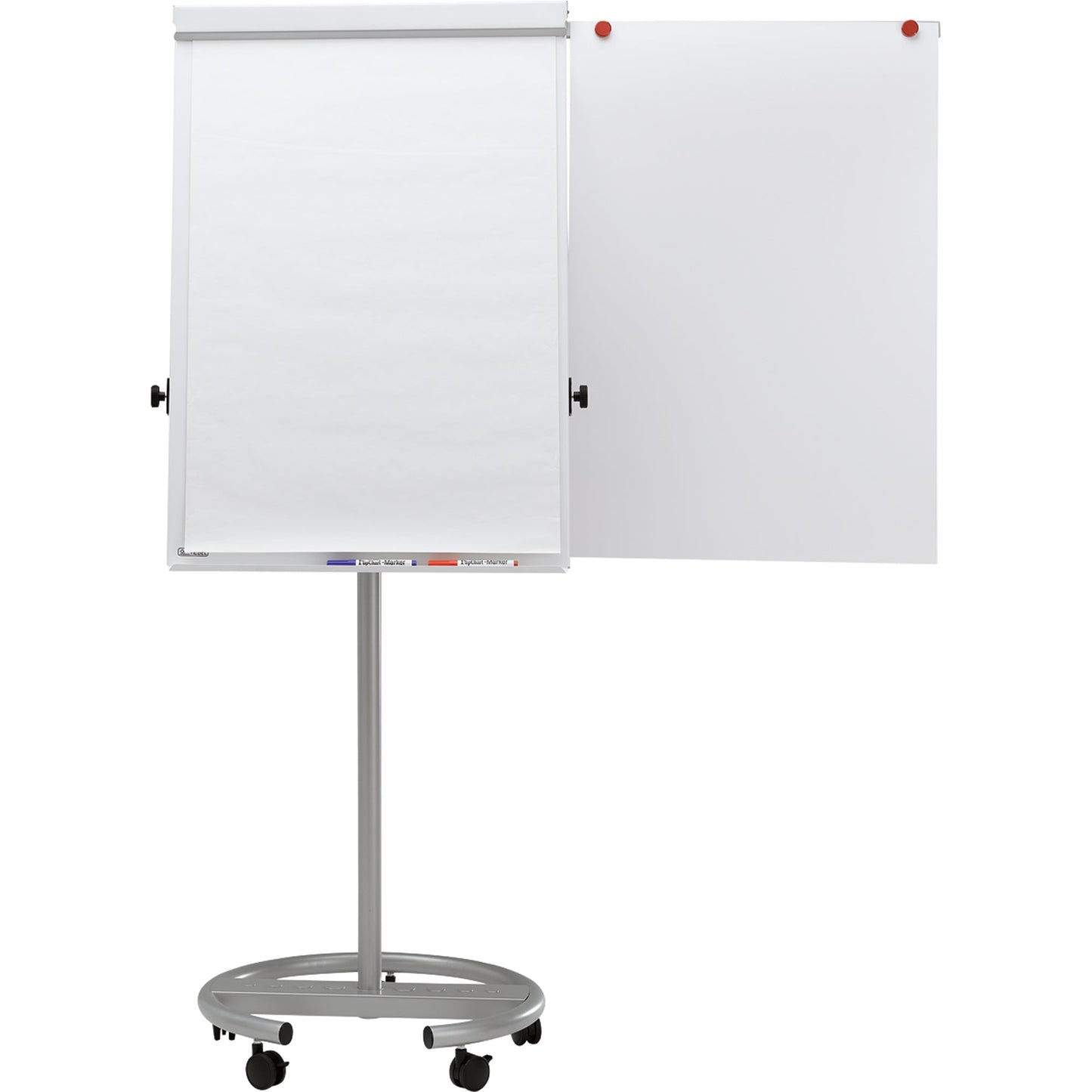 MAUL Mobiles Flipchart MAULoffice mit Ablageschale Rundfuß mit 5 Rollen Stahl silber