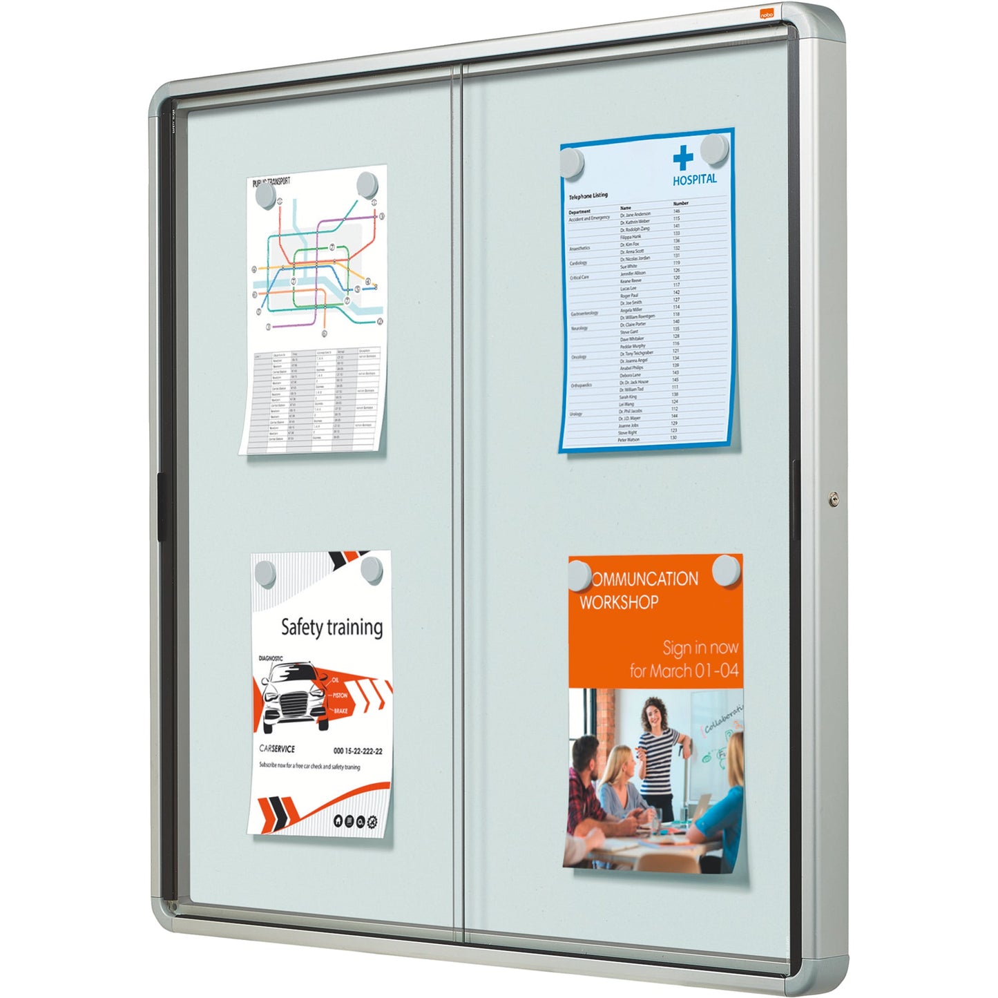 Nobo® Schaukasten Premium Plus Innenbereich 92,2 x 96,7 x 6,3 cm (B x H x T) 12 x DIN A4 mit Schloss Aluminium silber